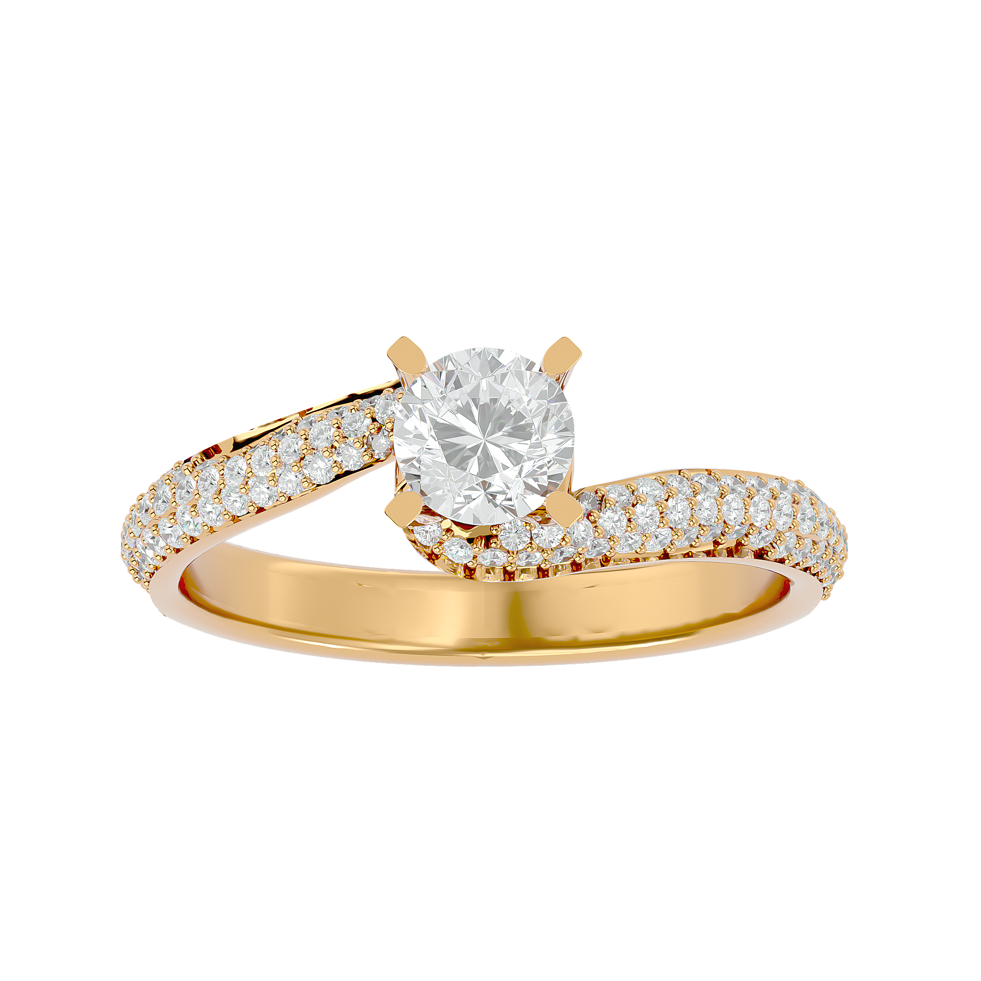 14K White Yellow Rose Gold 0.87 Round Diamond with Swirl Split Band Ring