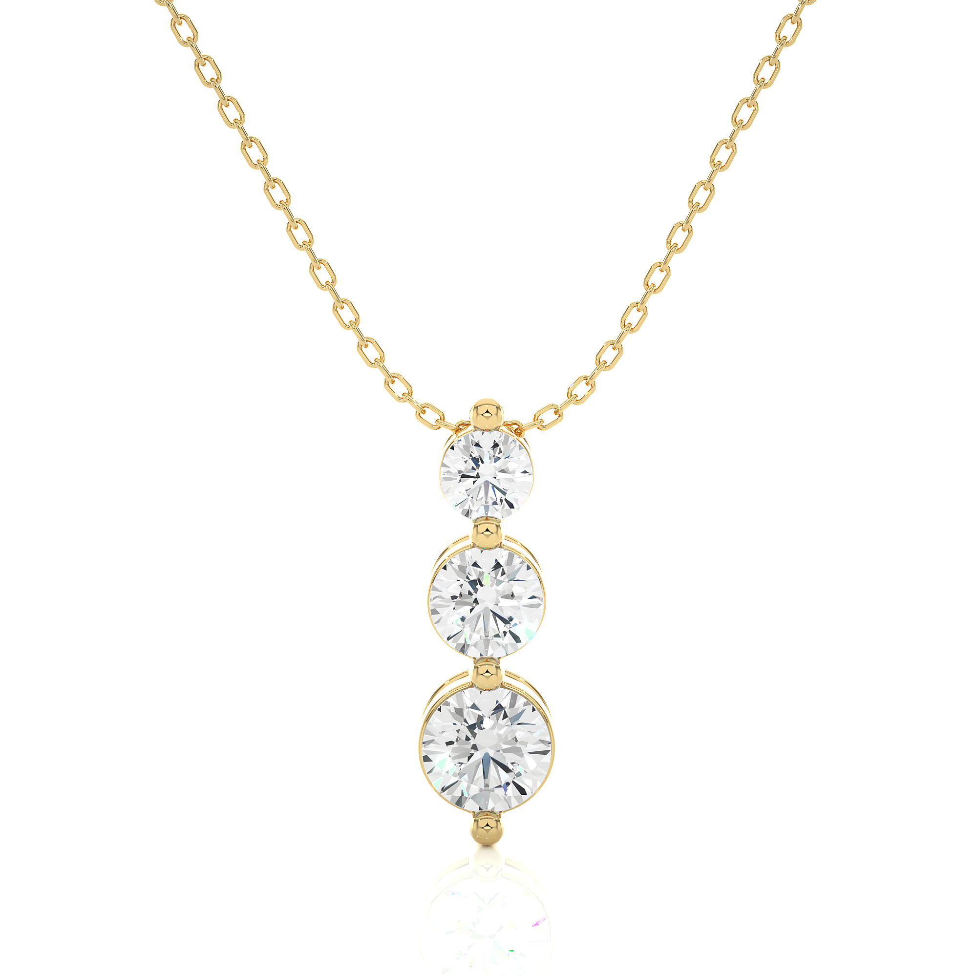 14K White Yellow Rose Gold Round Cut Diamond Three Stone Bar Diamond Pendant