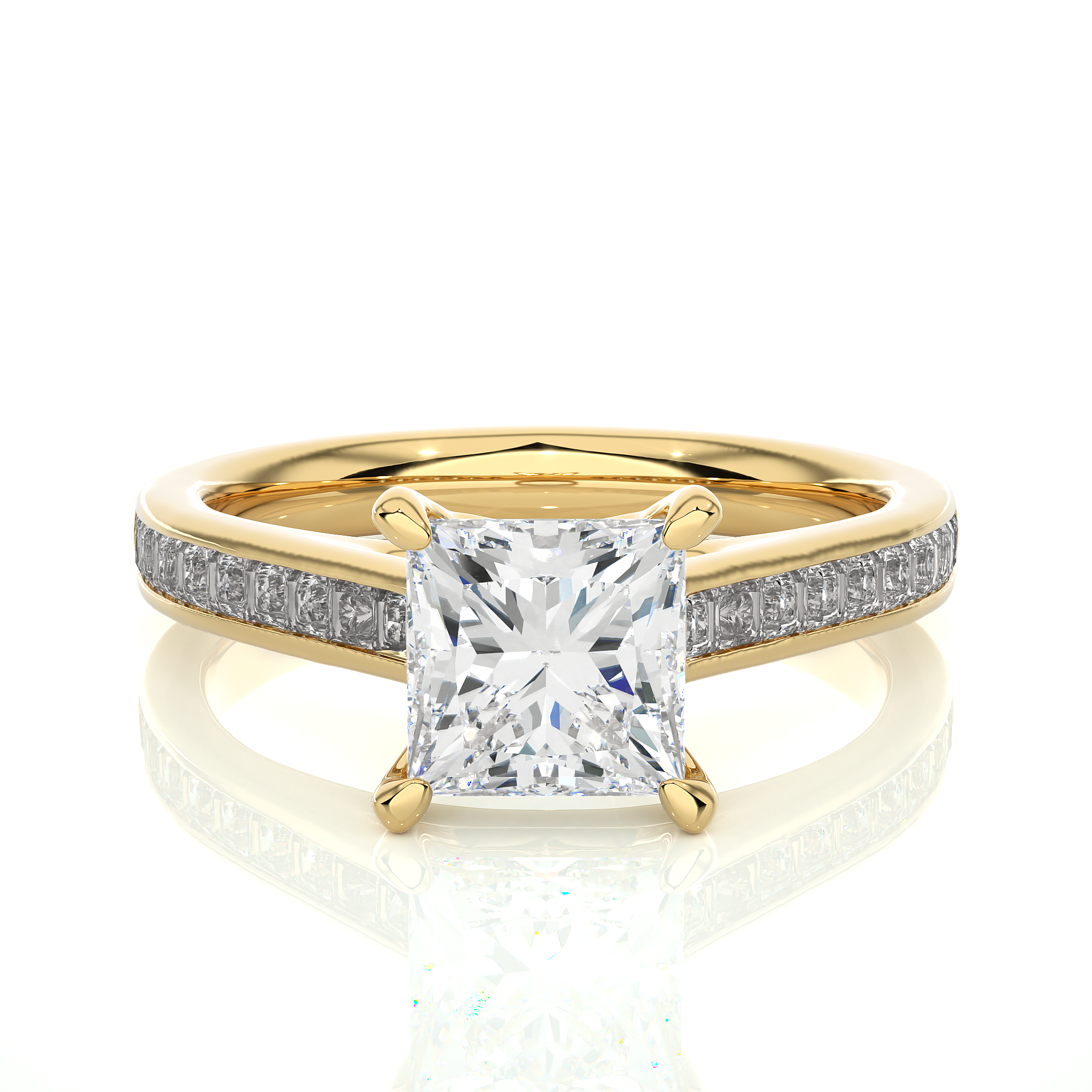14K White Yellow Rose Gold 1.49 Carat Princess Solitaire Diamond Ring