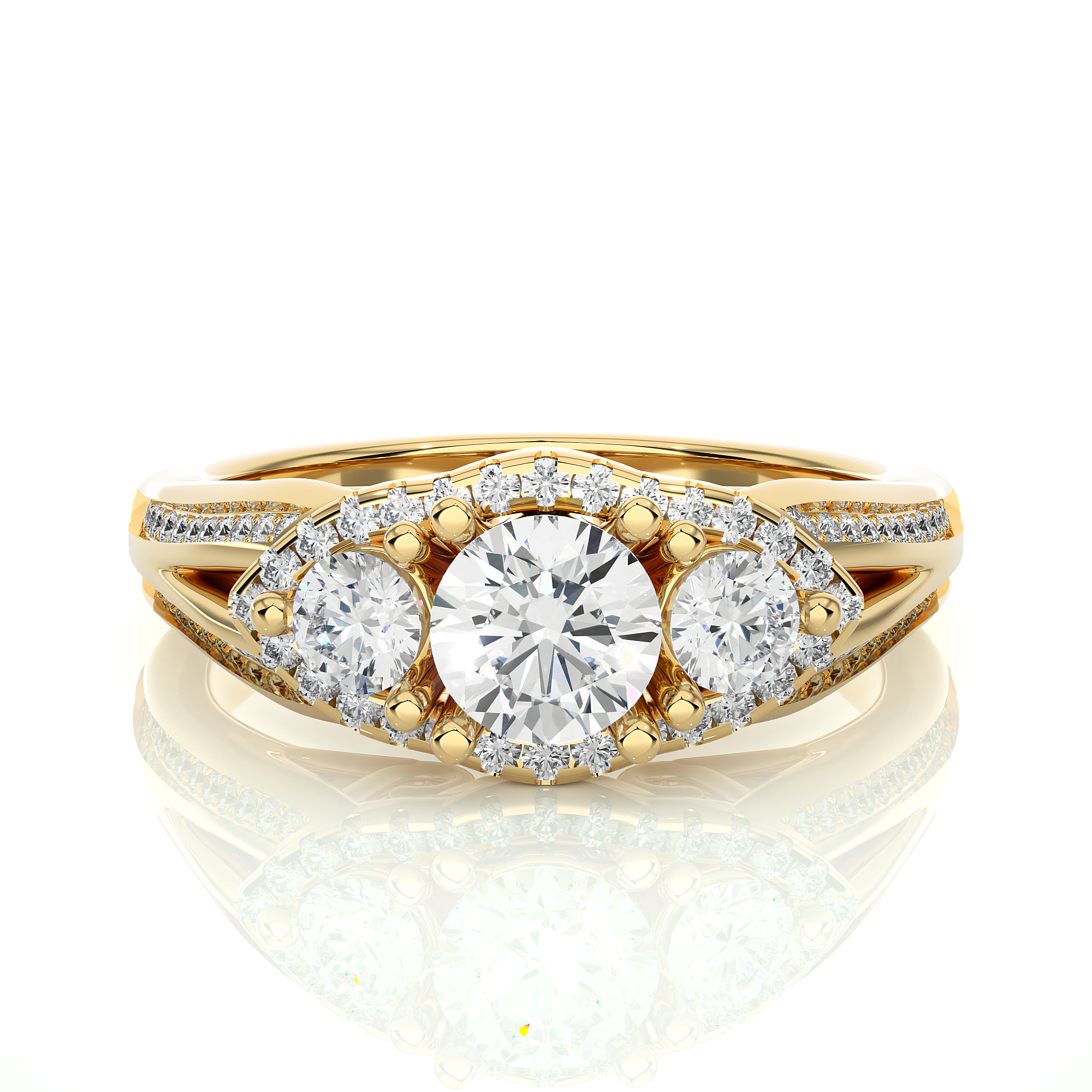 14K White Yellow Rose Gold1.14 Carat Three Stone Round Cut Diamond Ring
