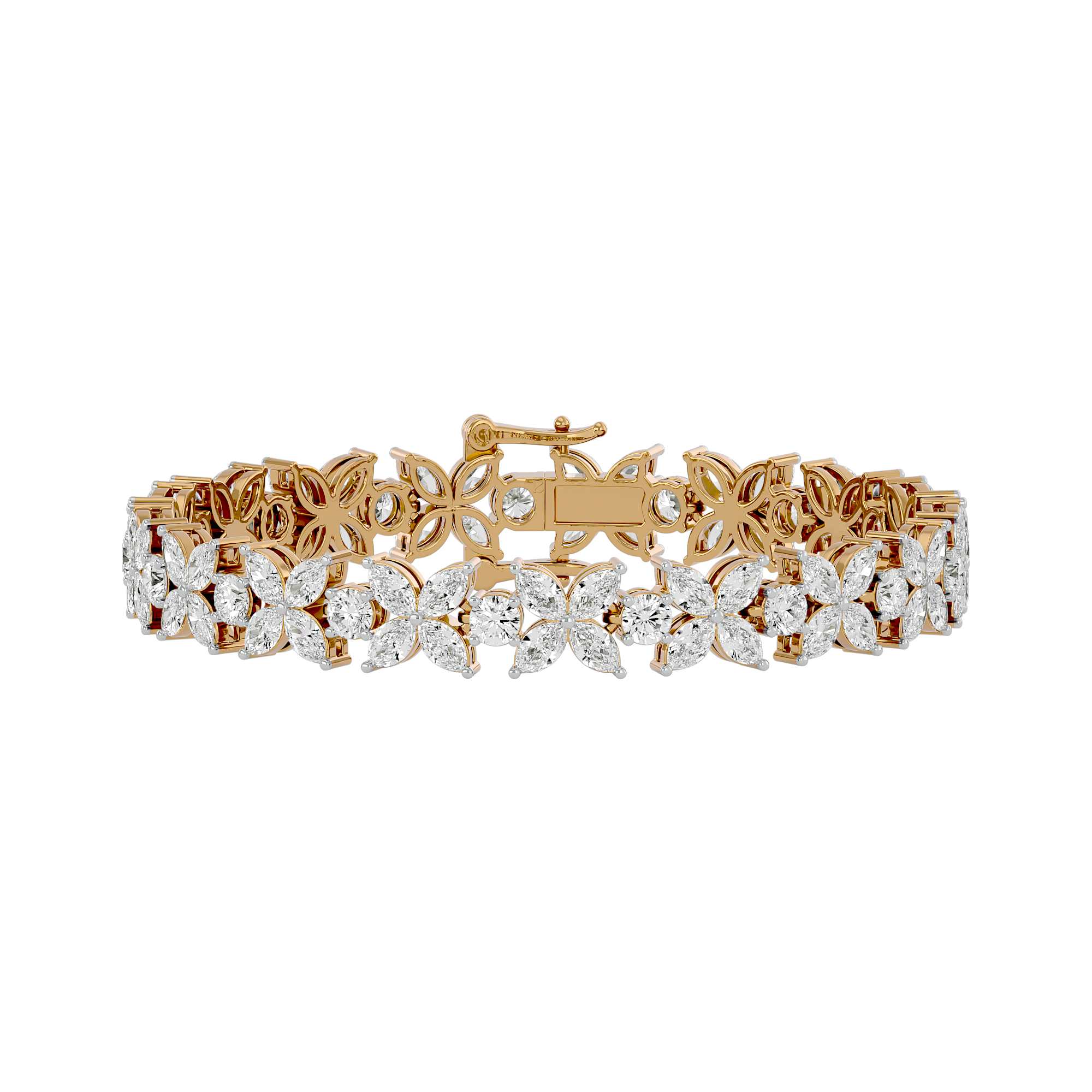 14KT Yellow Gold 10.12 Carat Marquise & Round Cut Diamond Bracelet