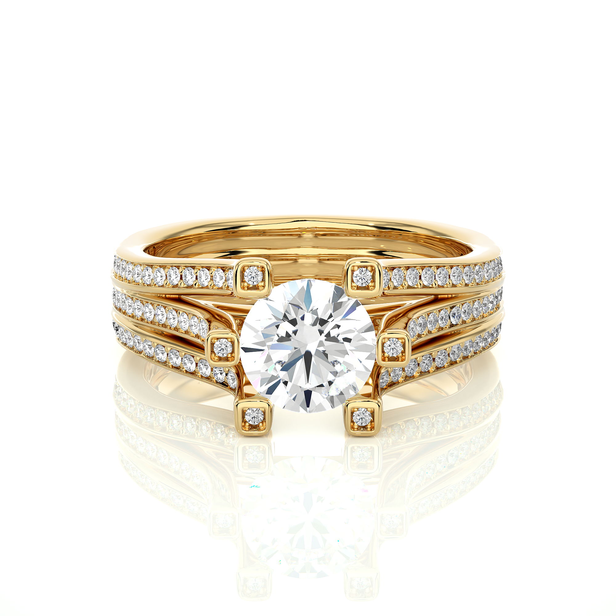 14K White Yellow Rose Gold 1.48 Carat Round Step-cut Facets Diamond Ring