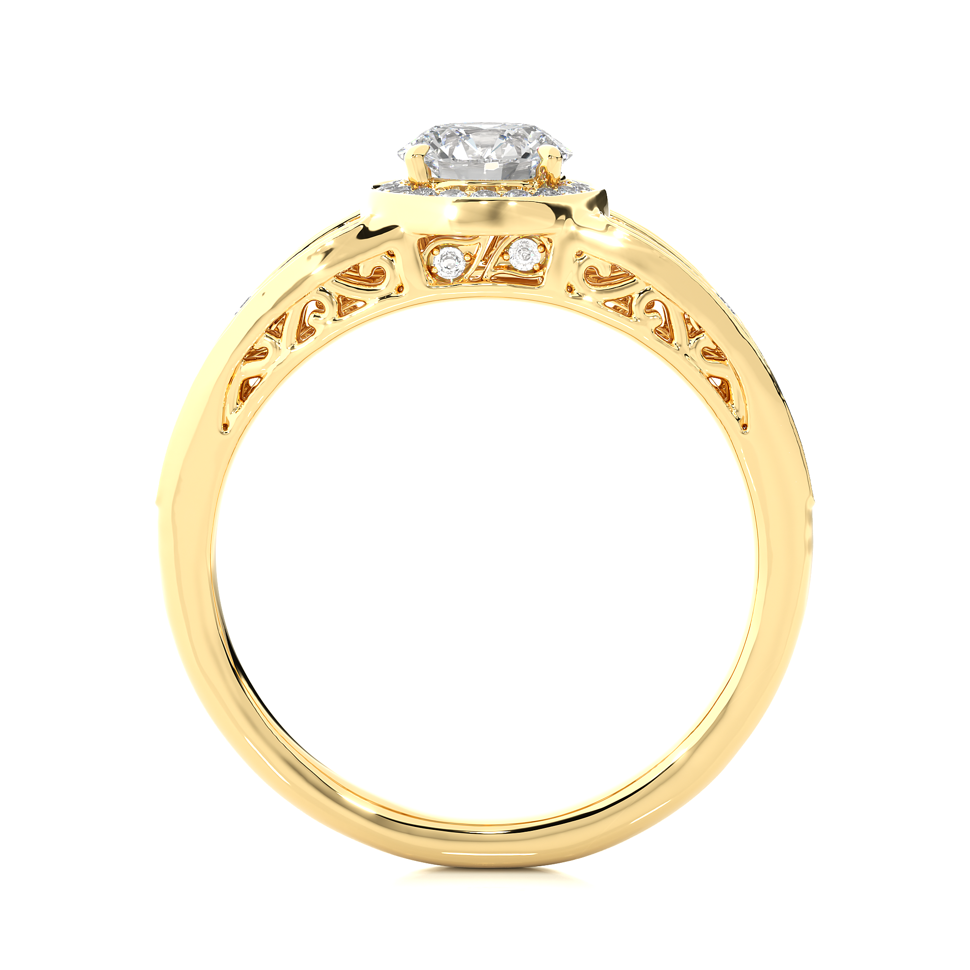 14K White Yellow Rose Gold 0.95 Carat Round Halo With Double Shank and Accent Diamond Ring