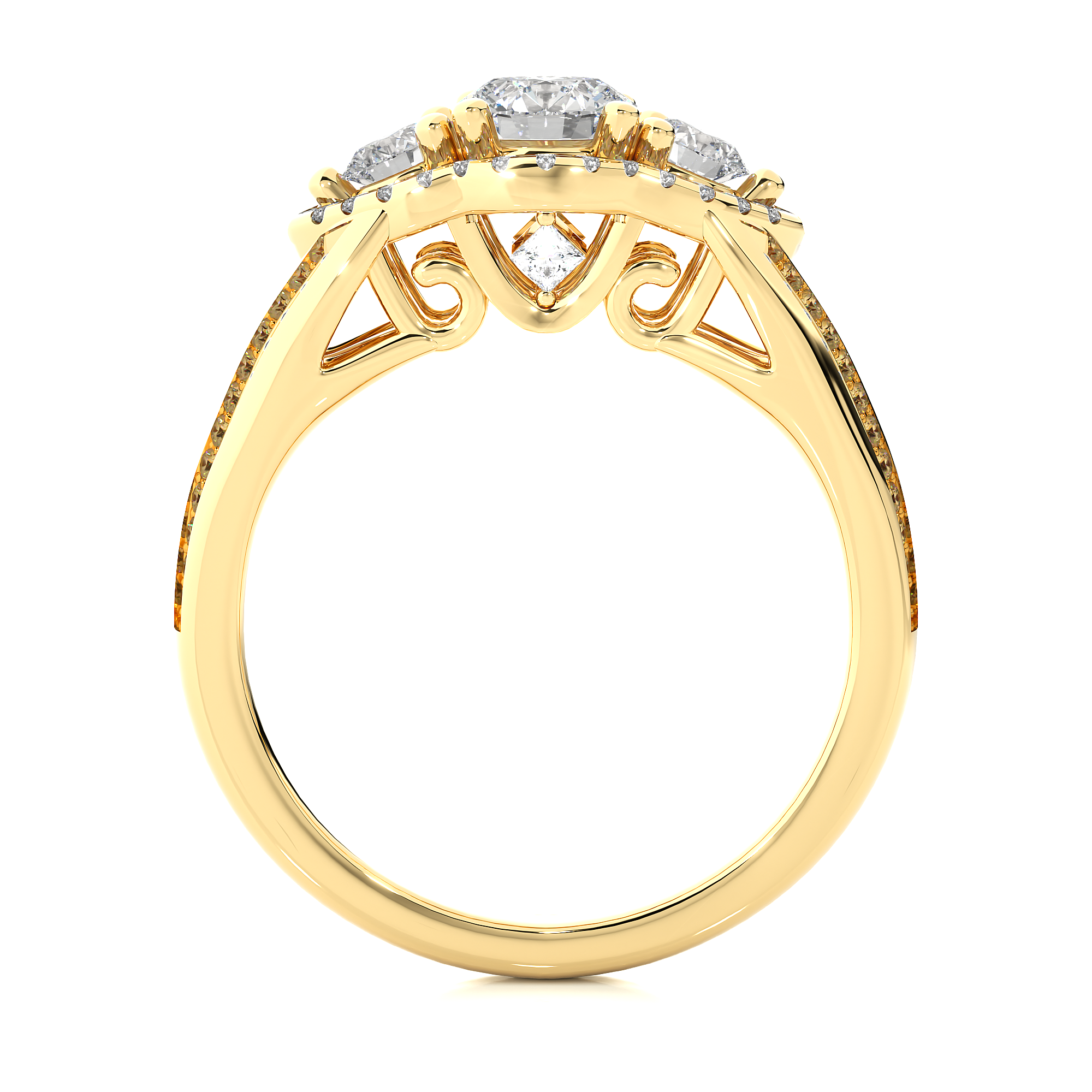14K White Yellow Rose Gold1.14 Carat Three Stone Round Cut Diamond Ring