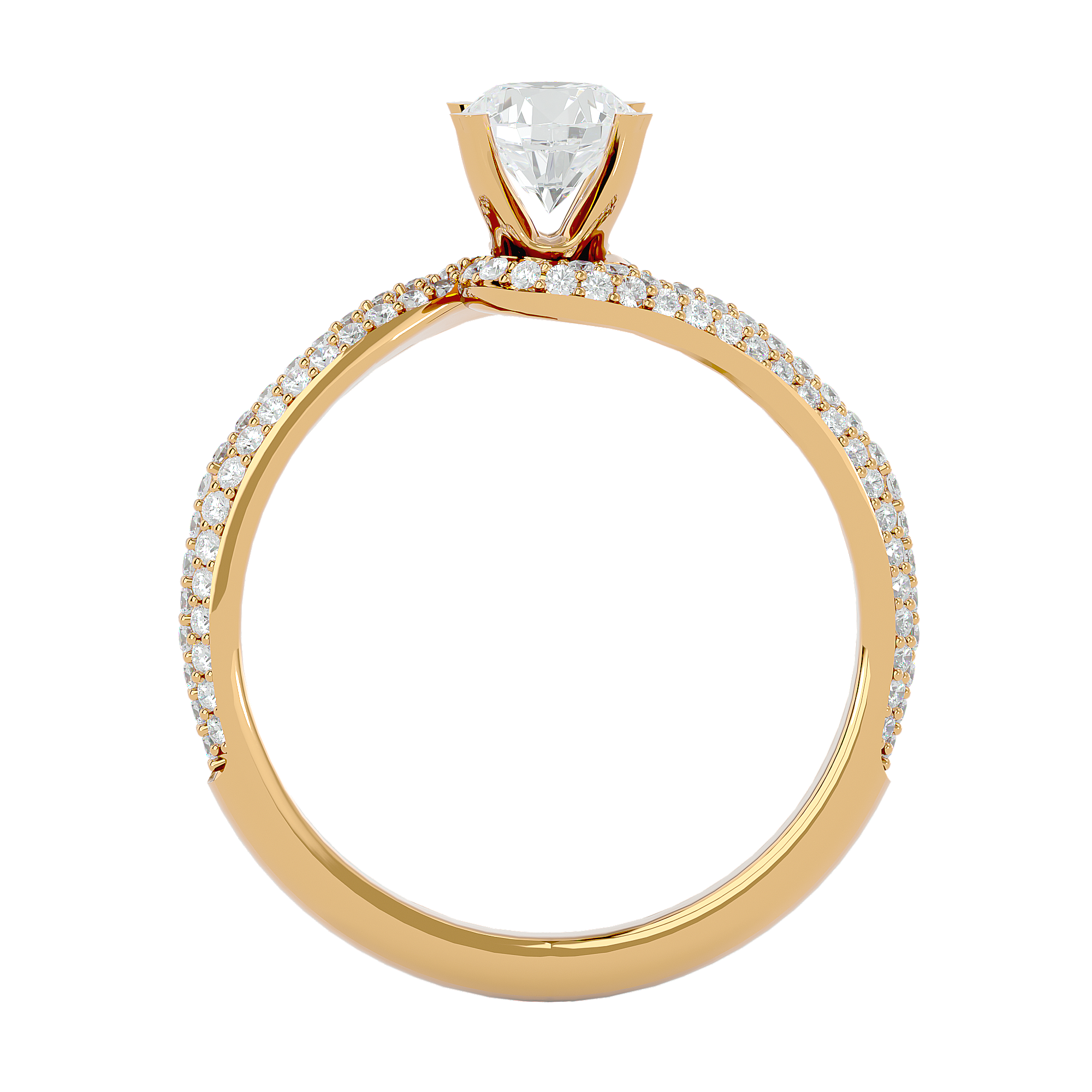14K White Yellow Rose Gold 0.87 Round Diamond with Swirl Split Band Ring