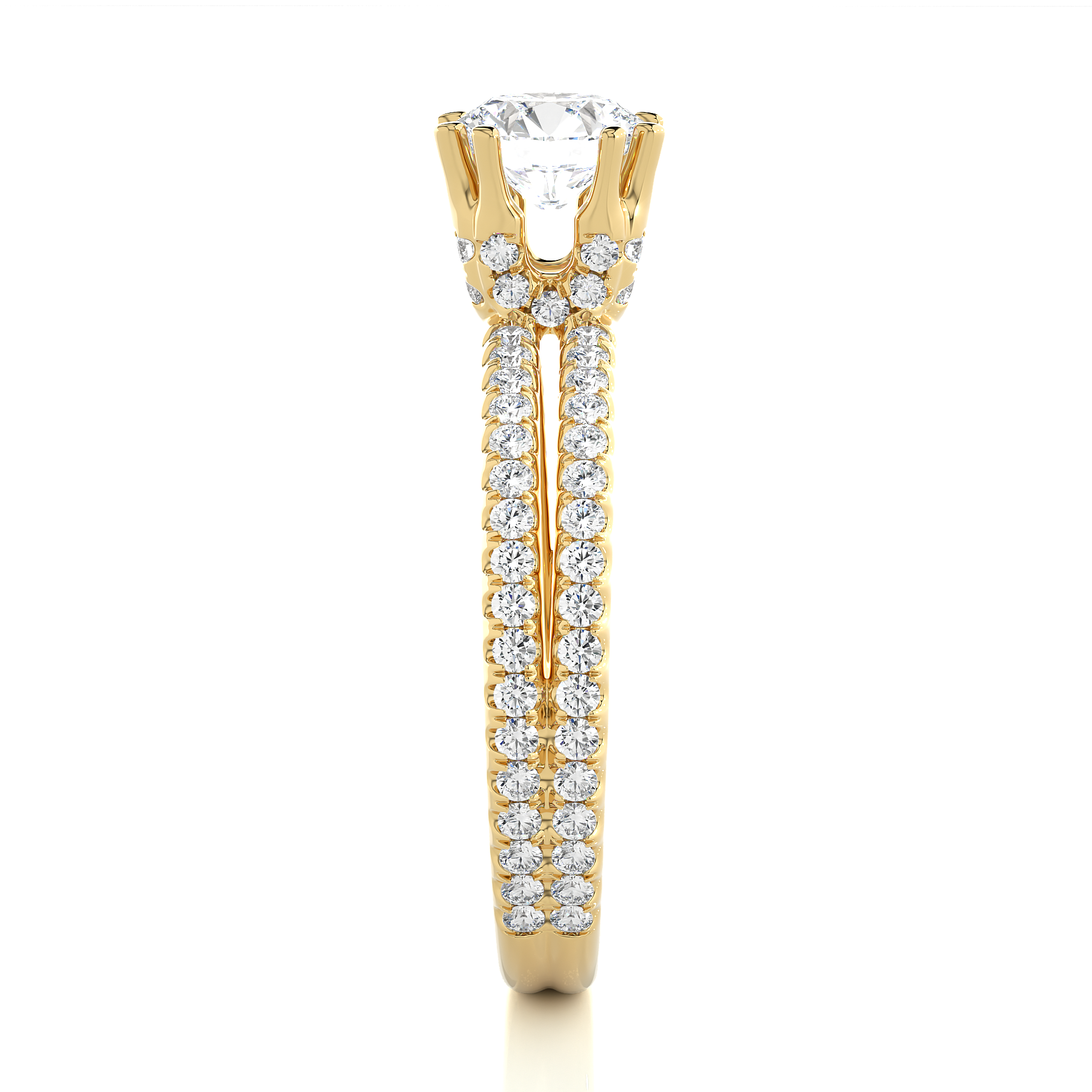 14K White Yellow Rose Gold 1.32 Round With Classic Side Diamonds Pave Setting Ring
