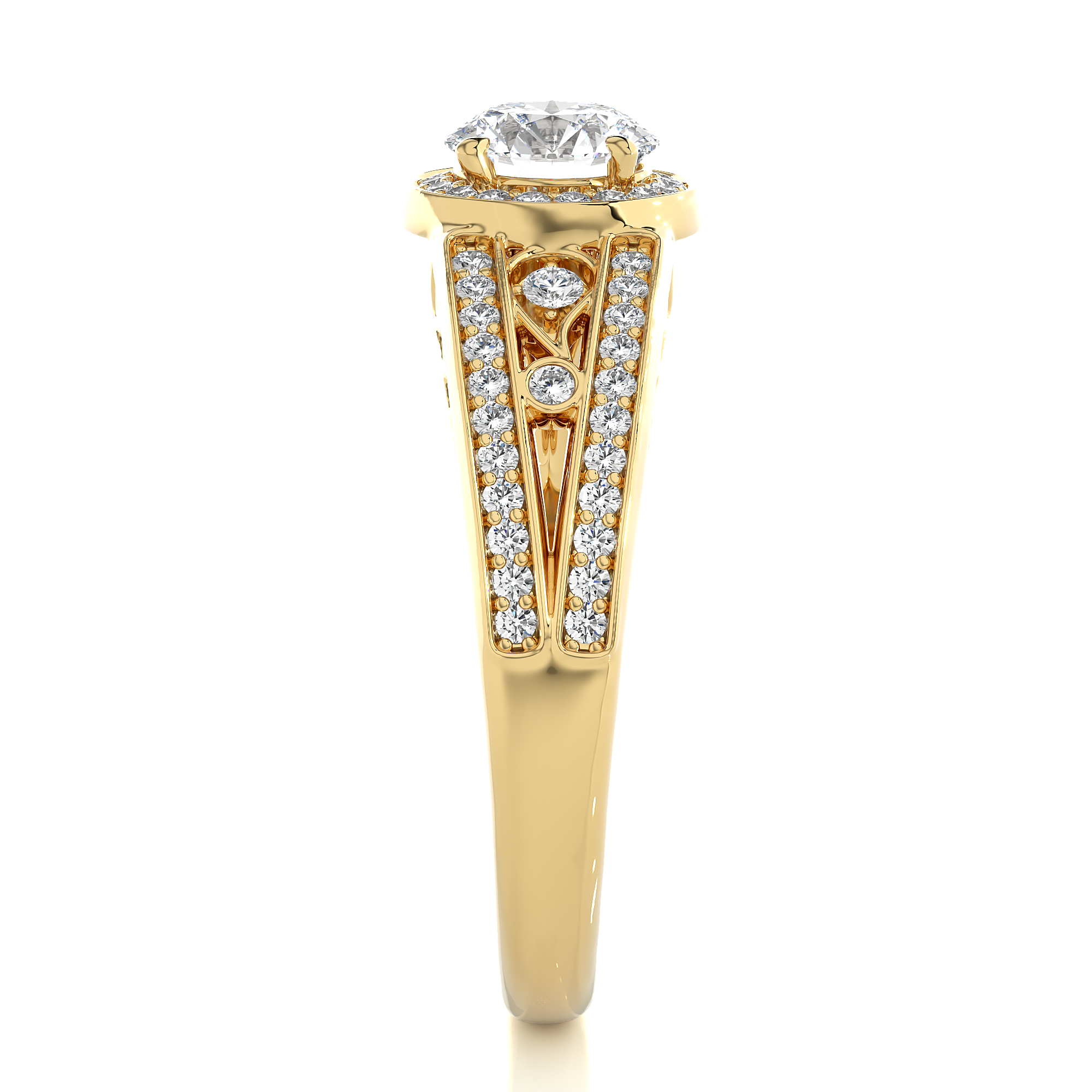 14K White Yellow Rose Gold 0.95 Carat Round Halo With Double Shank and Accent Diamond Ring