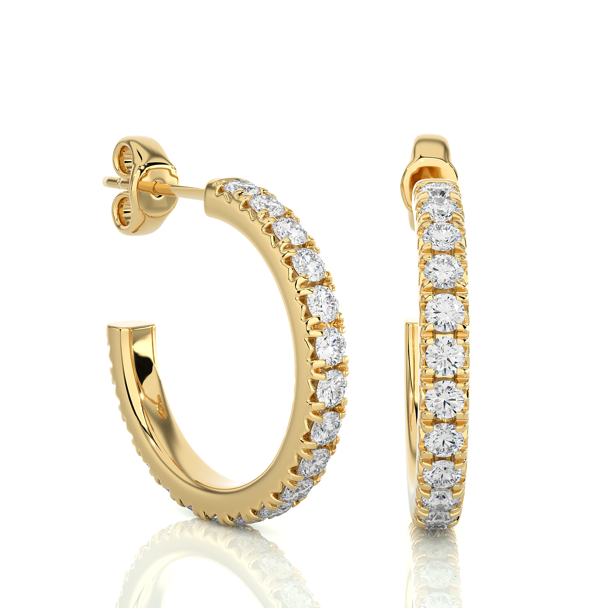14K White Yellow Rose Gold 0.7 Carat Hoop Diamond Earrings