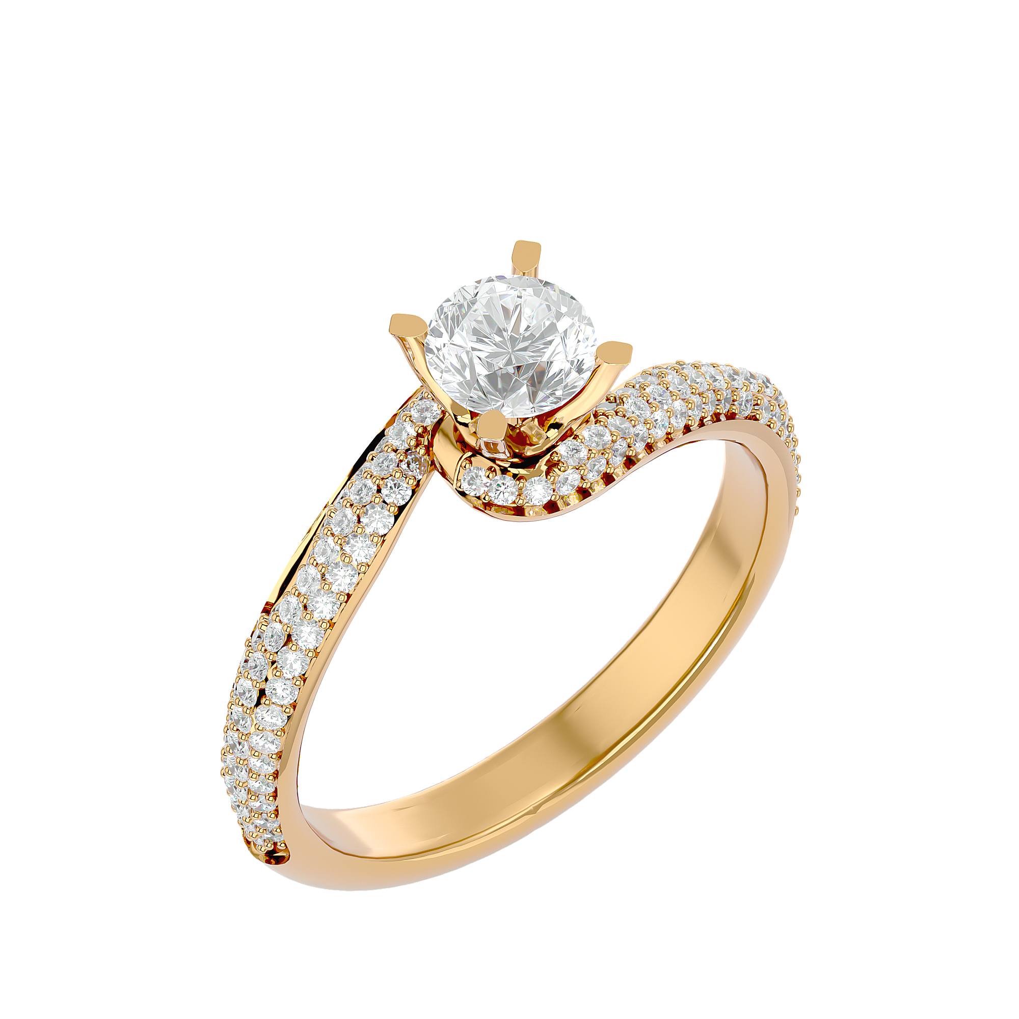 14K White Yellow Rose Gold 0.87 Round Diamond with Swirl Split Band Ring