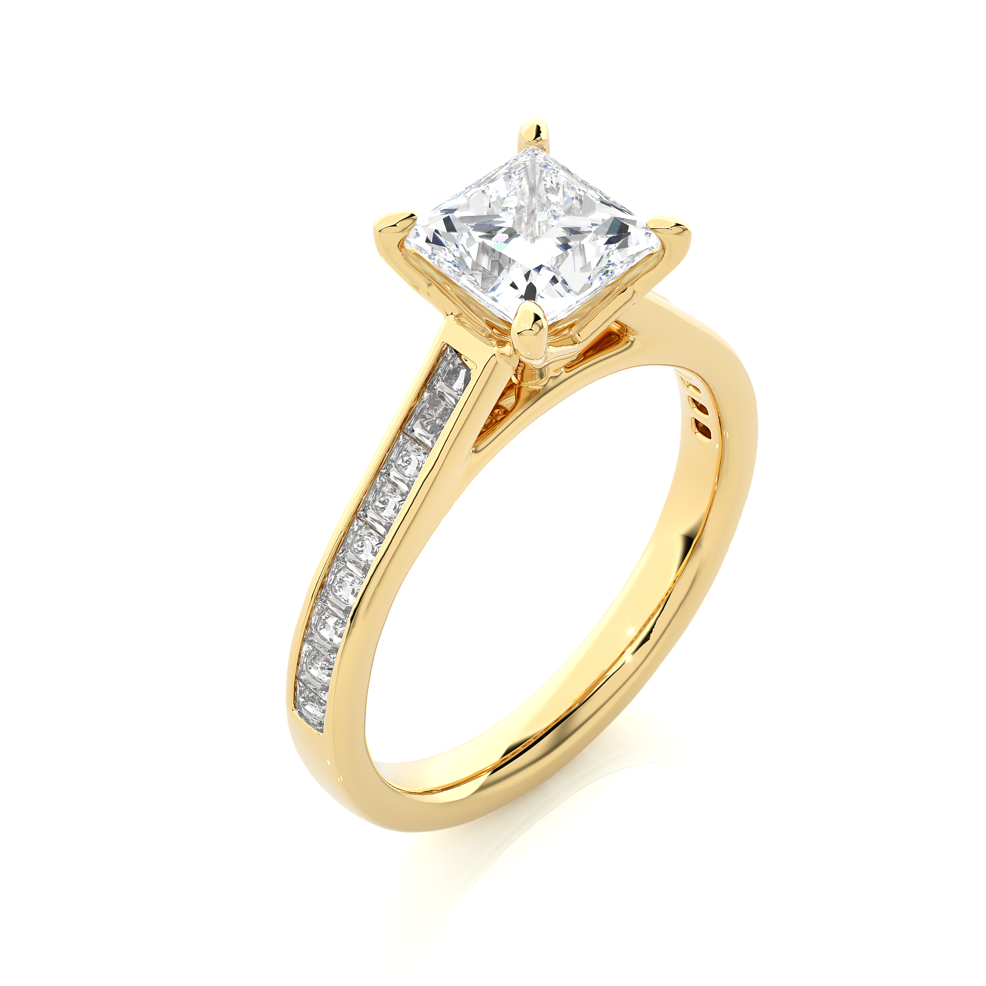 14K White Yellow Rose Gold 1.49 Carat Princess Solitaire Diamond Ring