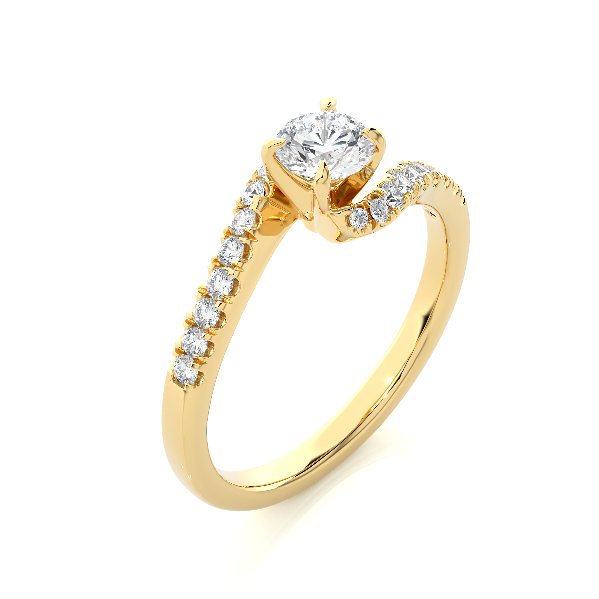 14K White Yellow Rose Gold 0.67 Carat Bypass Pave Round Diamond Ring
