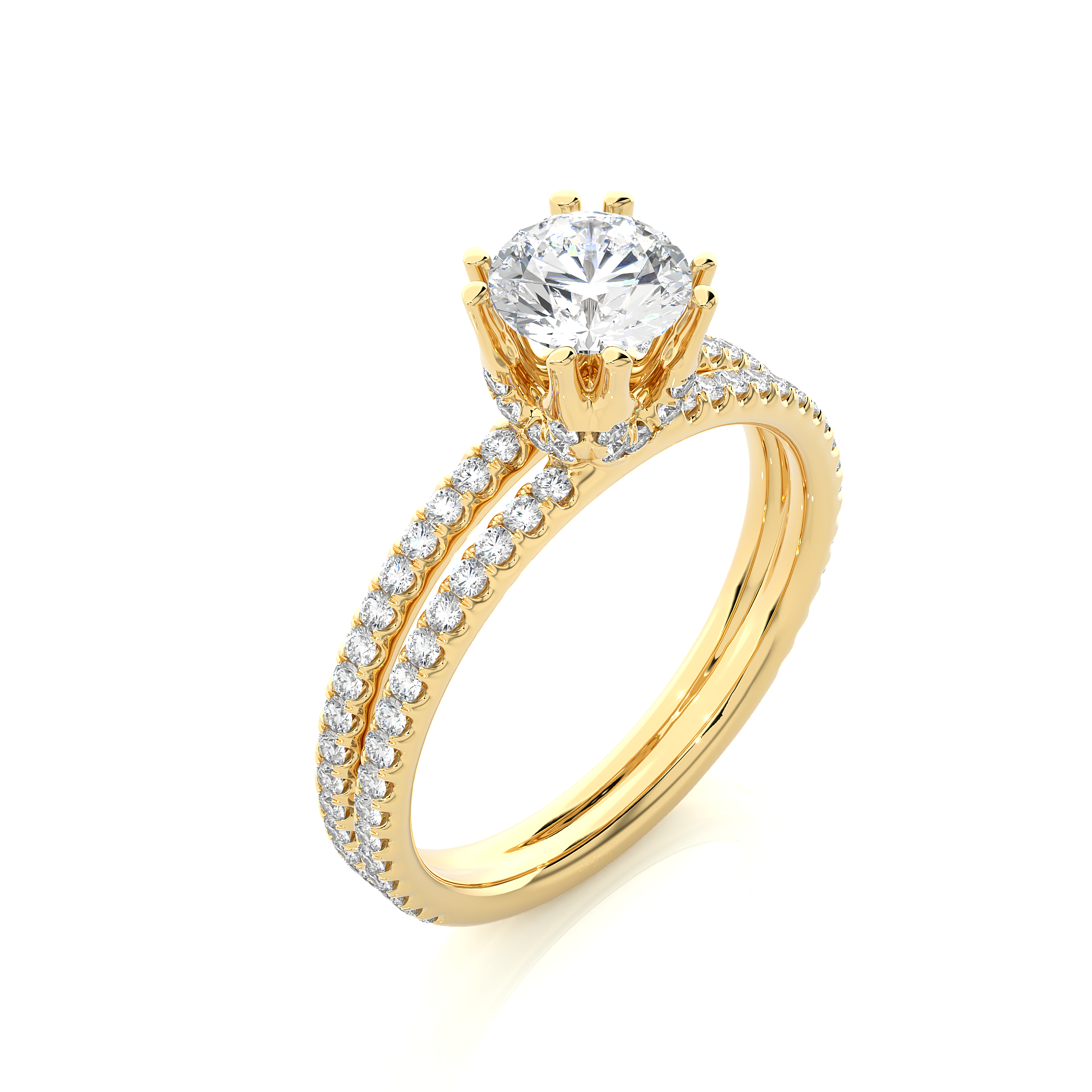 14K White Yellow Rose Gold 1.32 Round With Classic Side Diamonds Pave Setting Ring