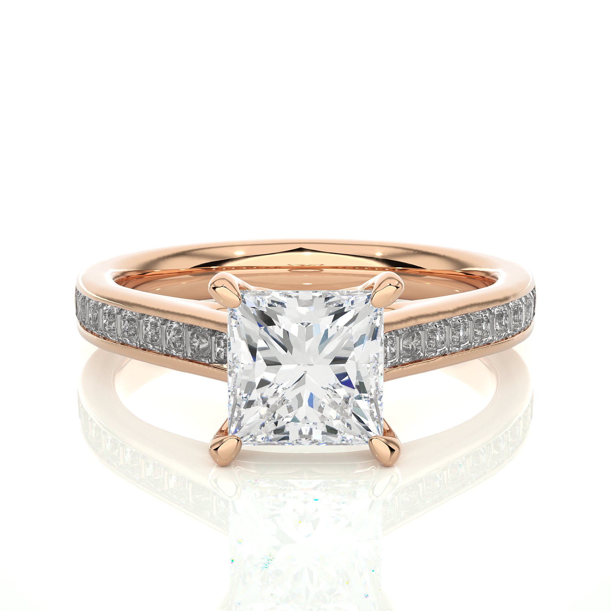 14K White Yellow Rose Gold 1.49 Carat Princess Solitaire Diamond Ring