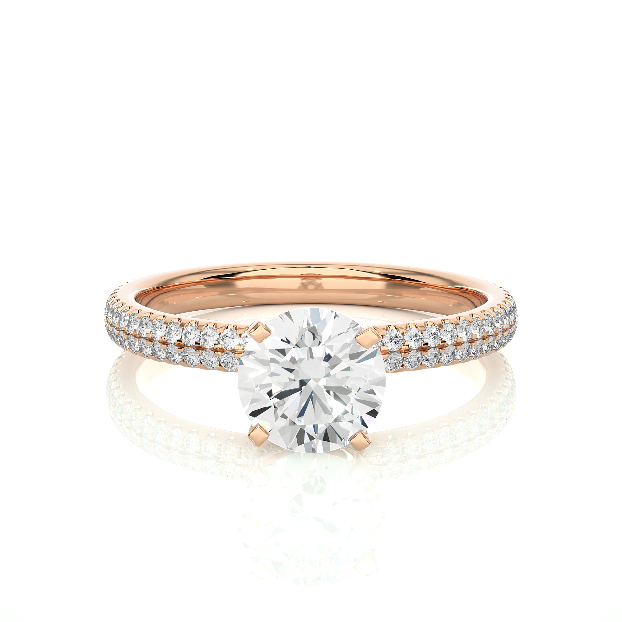 14K White Yellow Rose Gold 1.14 Carat Double Row Micro Pave Round Diamond Ring