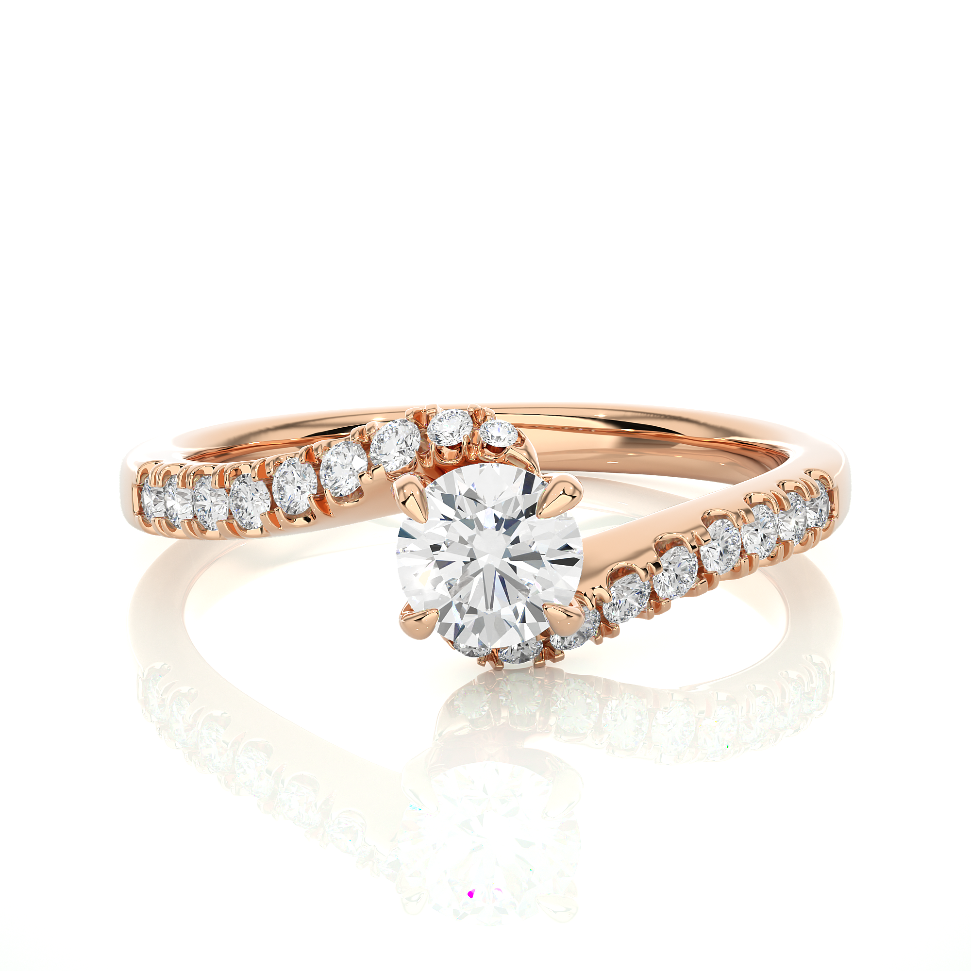 14K White Yellow Rose Gold 0.67 Carat Bypass Pave Round Diamond Ring