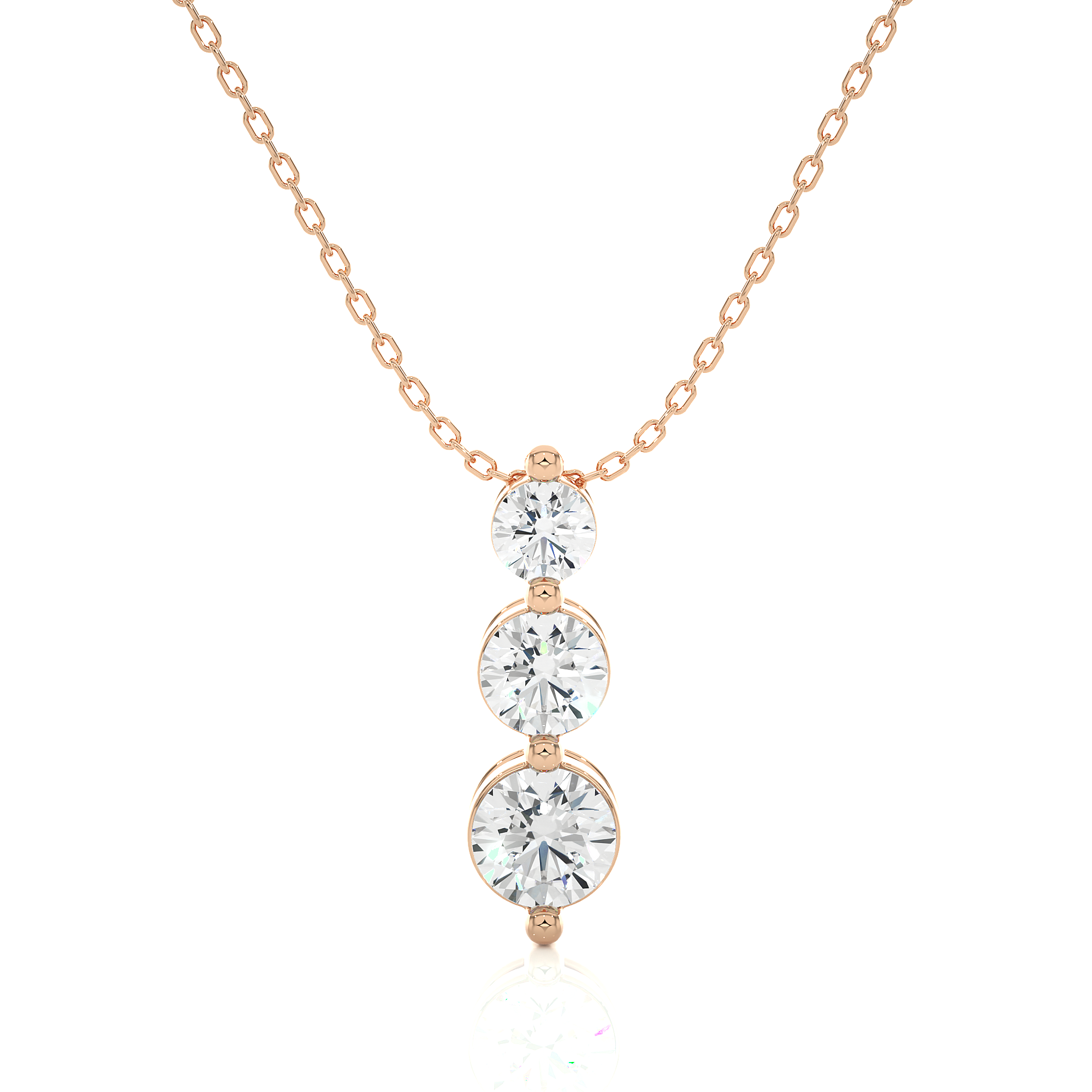14K White Yellow Rose Gold Round Cut Diamond Three Stone Bar Diamond Pendant