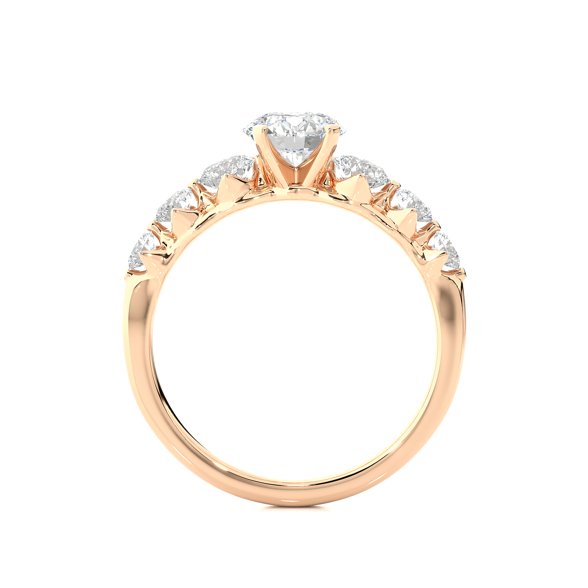 14K White Yellow Rose Gold Seven Stone Diamond Ring with 4-Prong Center Setting