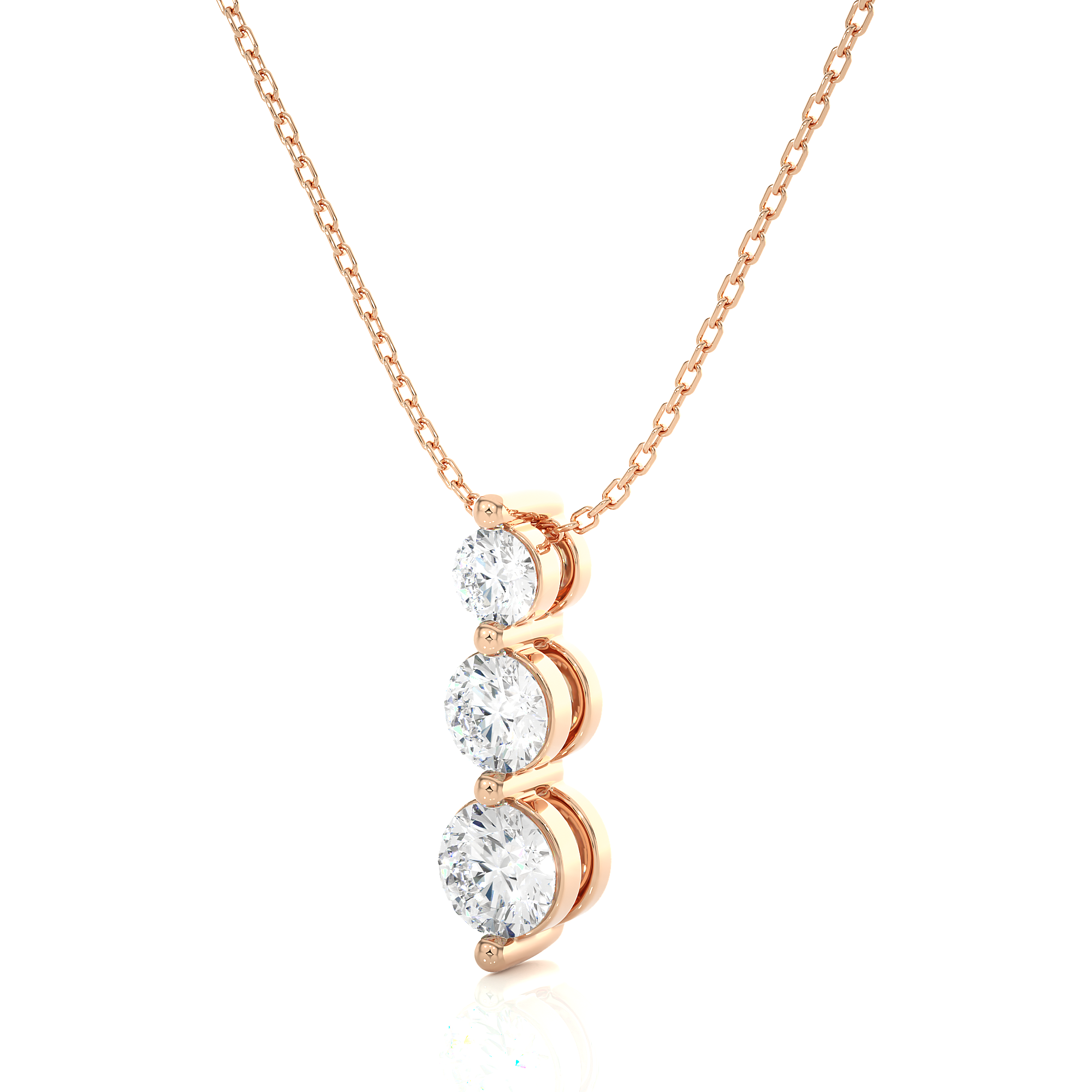 14K White Yellow Rose Gold Round Cut Diamond Three Stone Bar Diamond Pendant