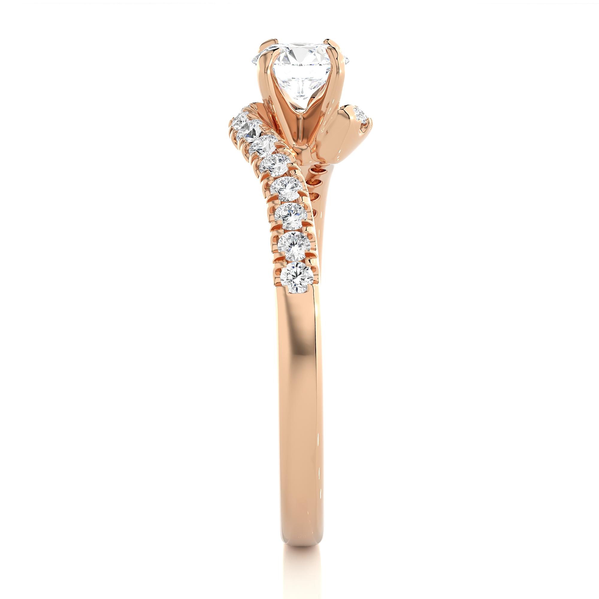 14K White Yellow Rose Gold 0.67 Carat Bypass Pave Round Diamond Ring