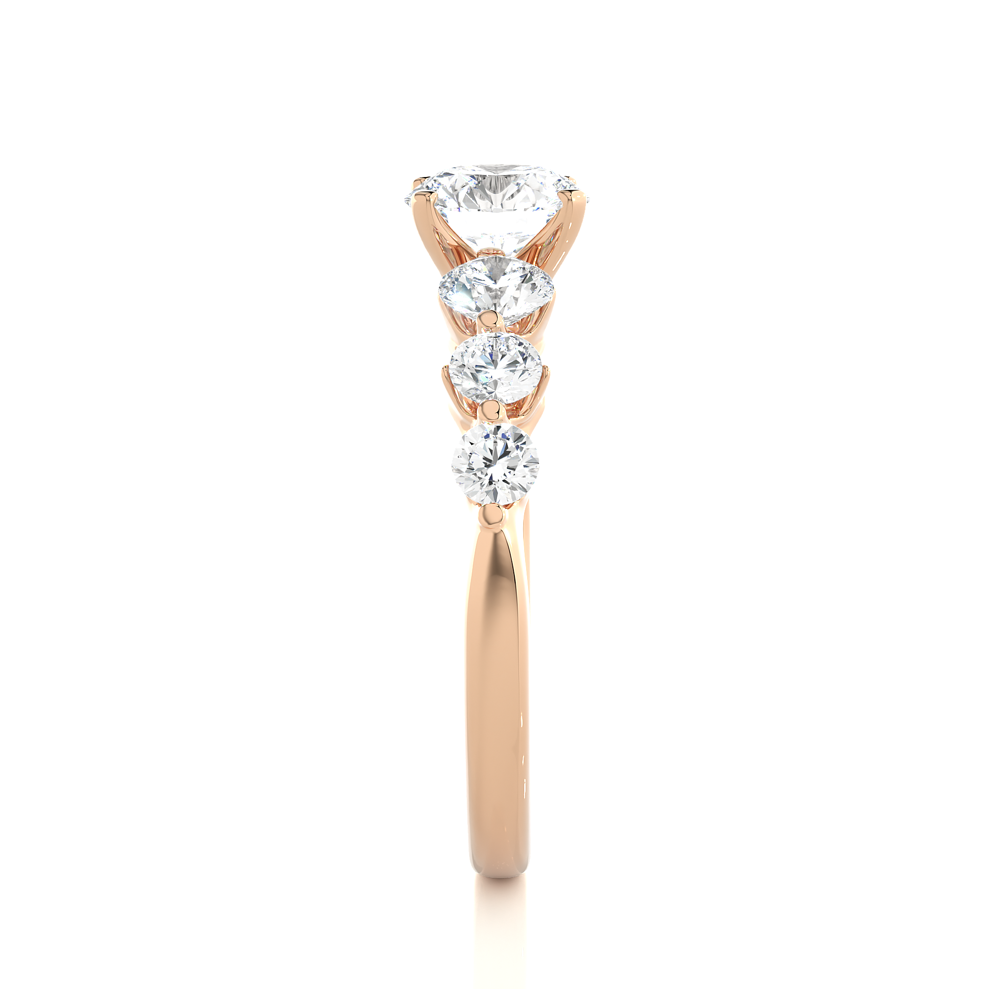14K White Yellow Rose Gold Seven Stone Diamond Ring with 4-Prong Center Setting