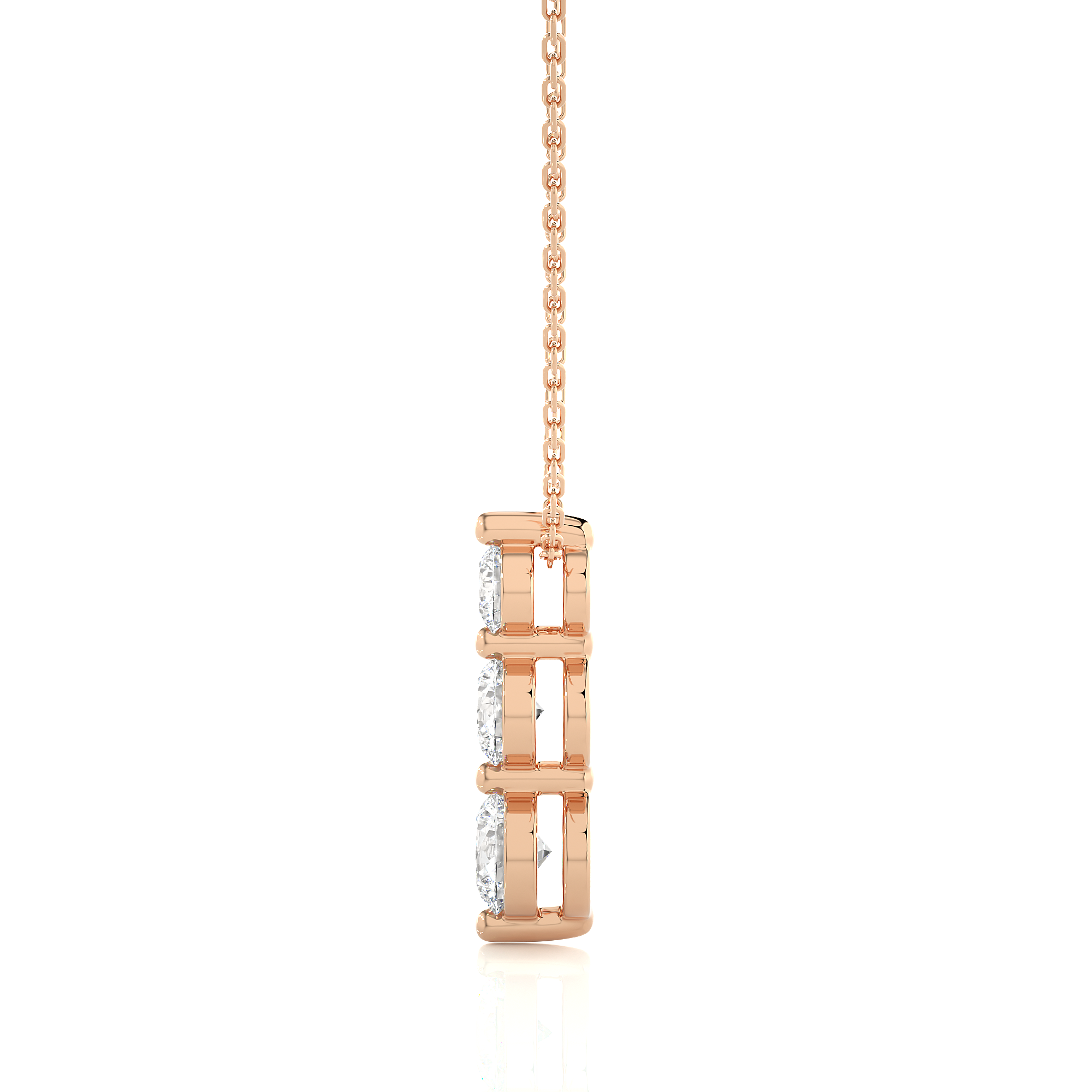 14K White Yellow Rose Gold Round Cut Diamond Three Stone Bar Diamond Pendant
