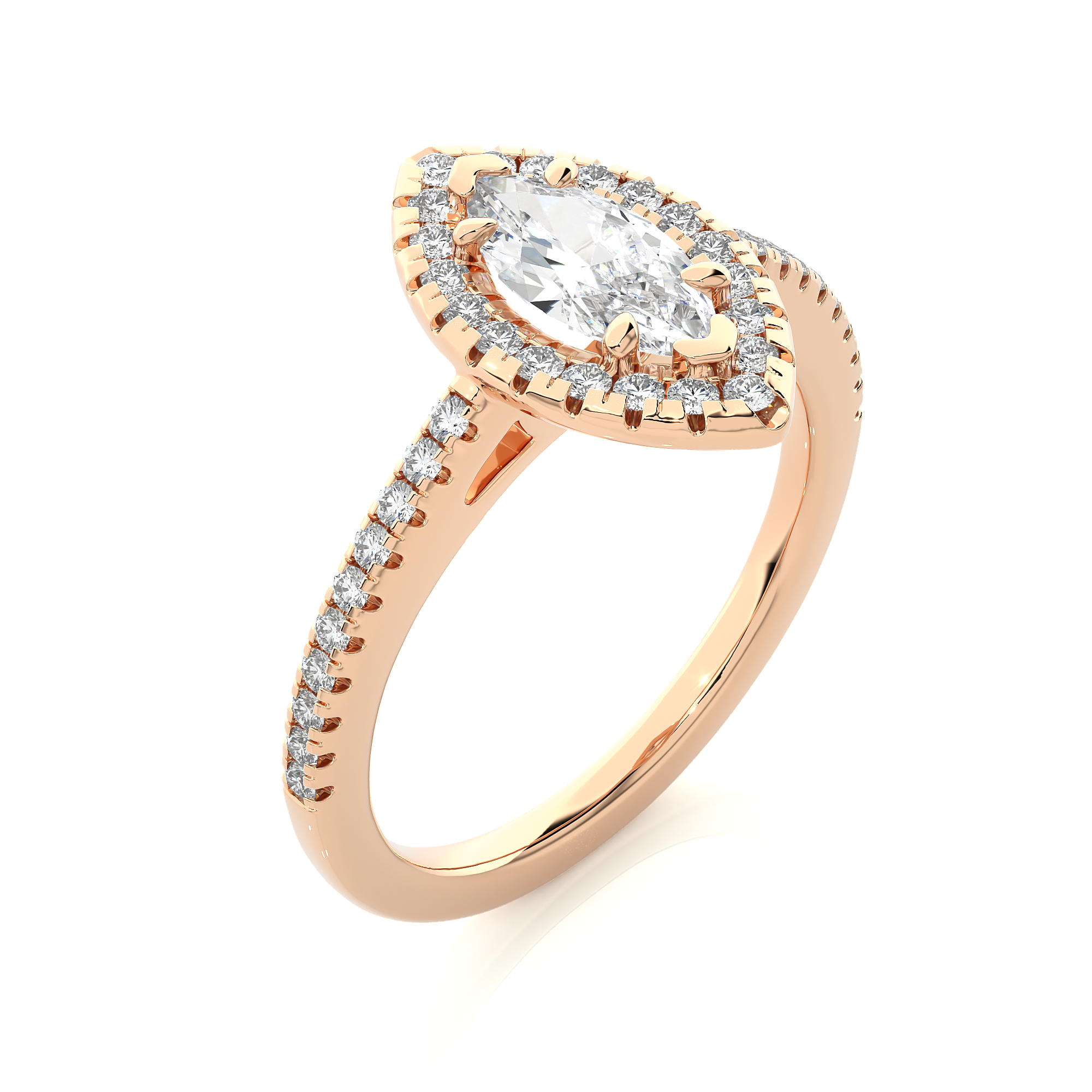 14K White Yellow Rose Gold 0.89 Carat Marquise Double Halo Diamond Ring