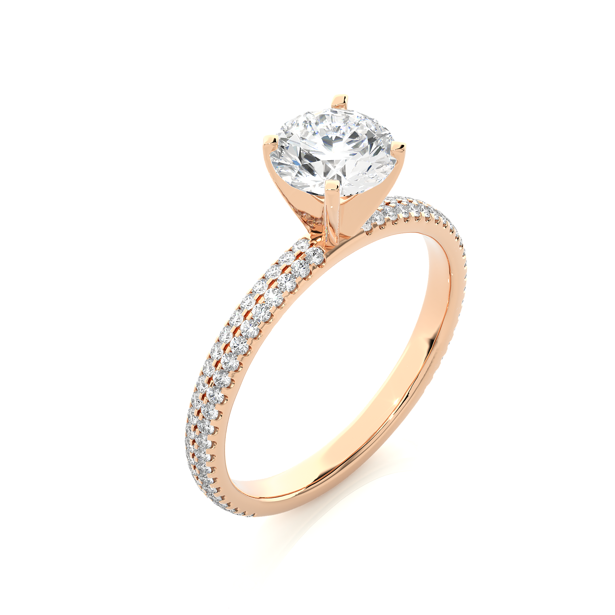 14K White Yellow Rose Gold 1.14 Carat Double Row Micro Pave Round Diamond Ring