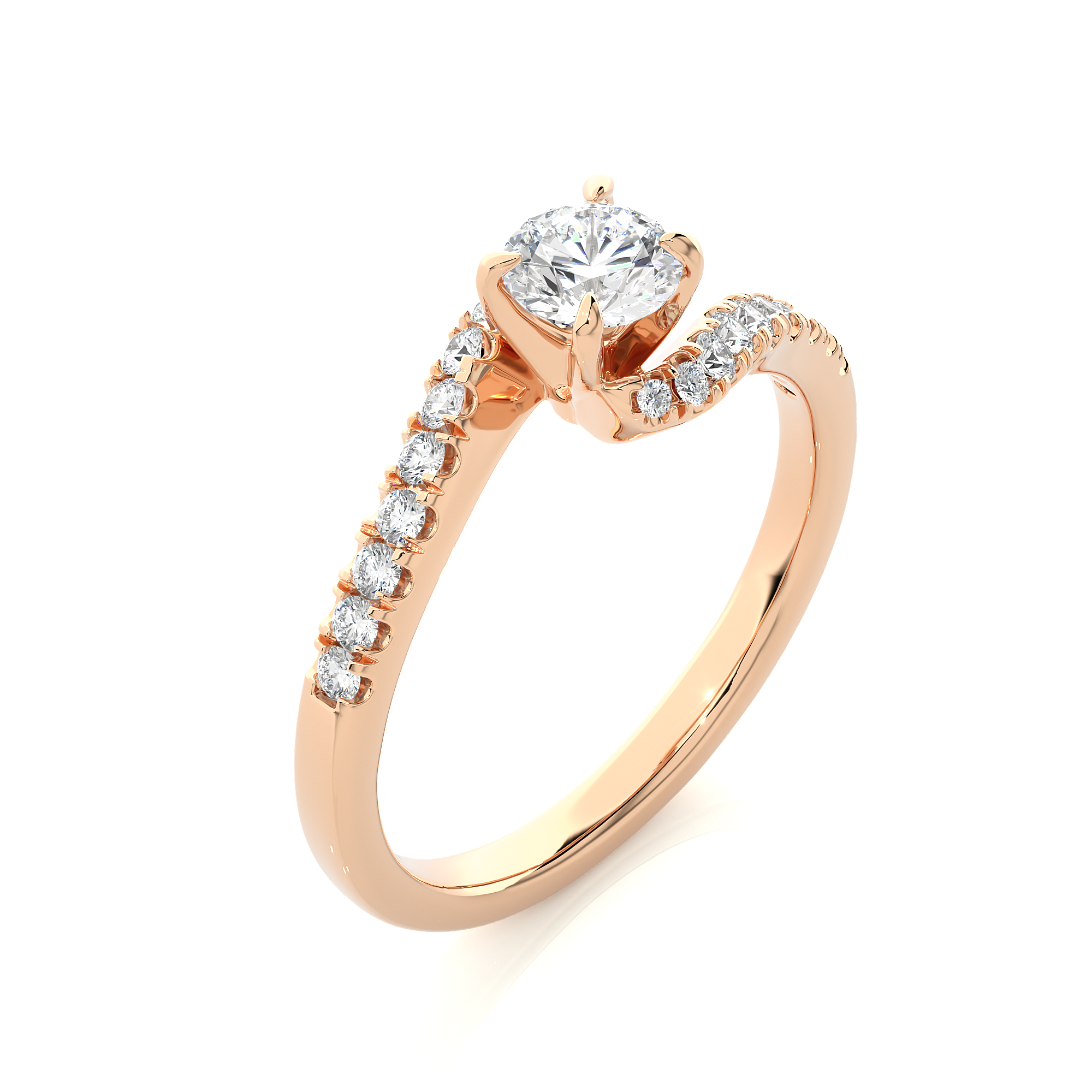 14K White Yellow Rose Gold 0.67 Carat Bypass Pave Round Diamond Ring
