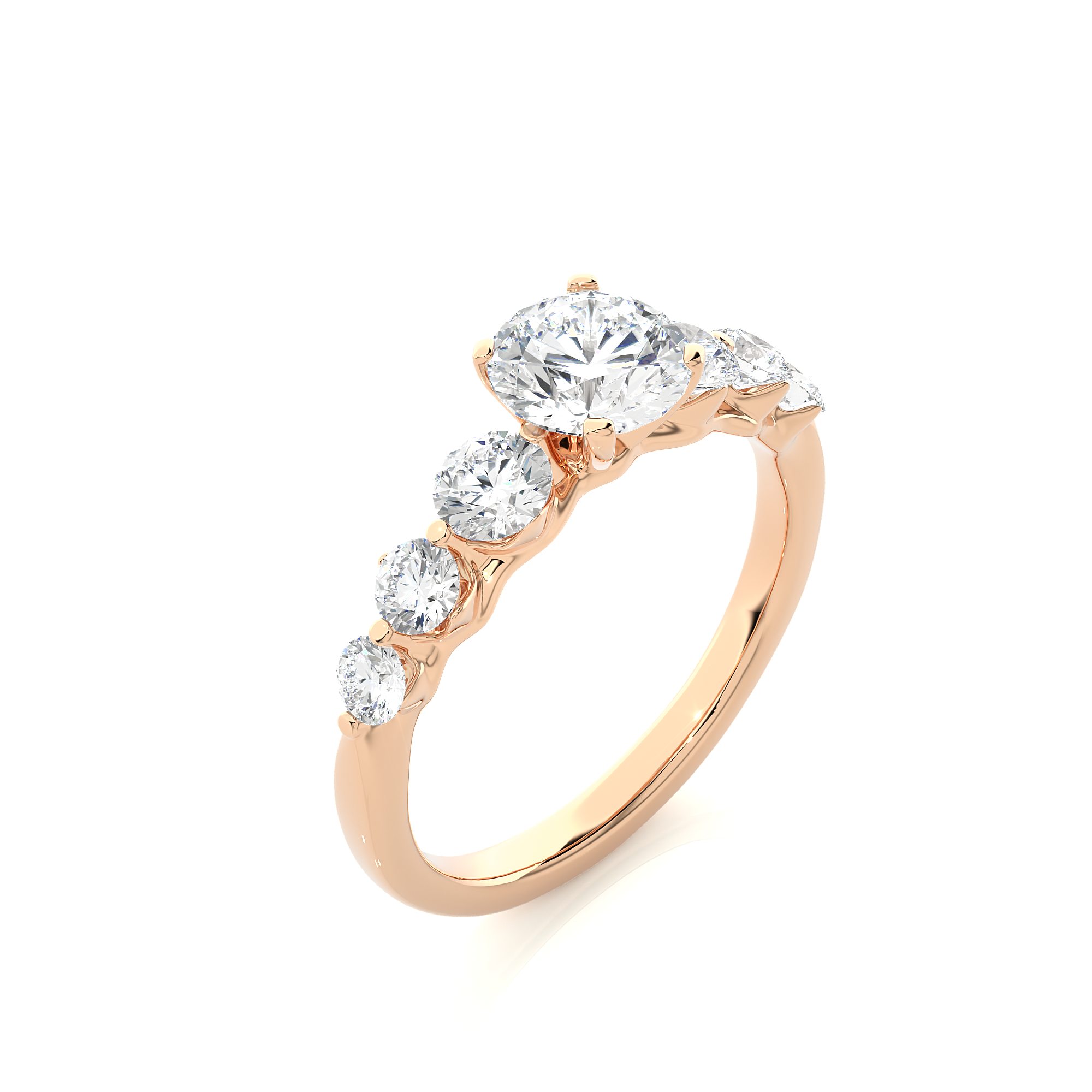 14K White Yellow Rose Gold Seven Stone Diamond Ring with 4-Prong Center Setting