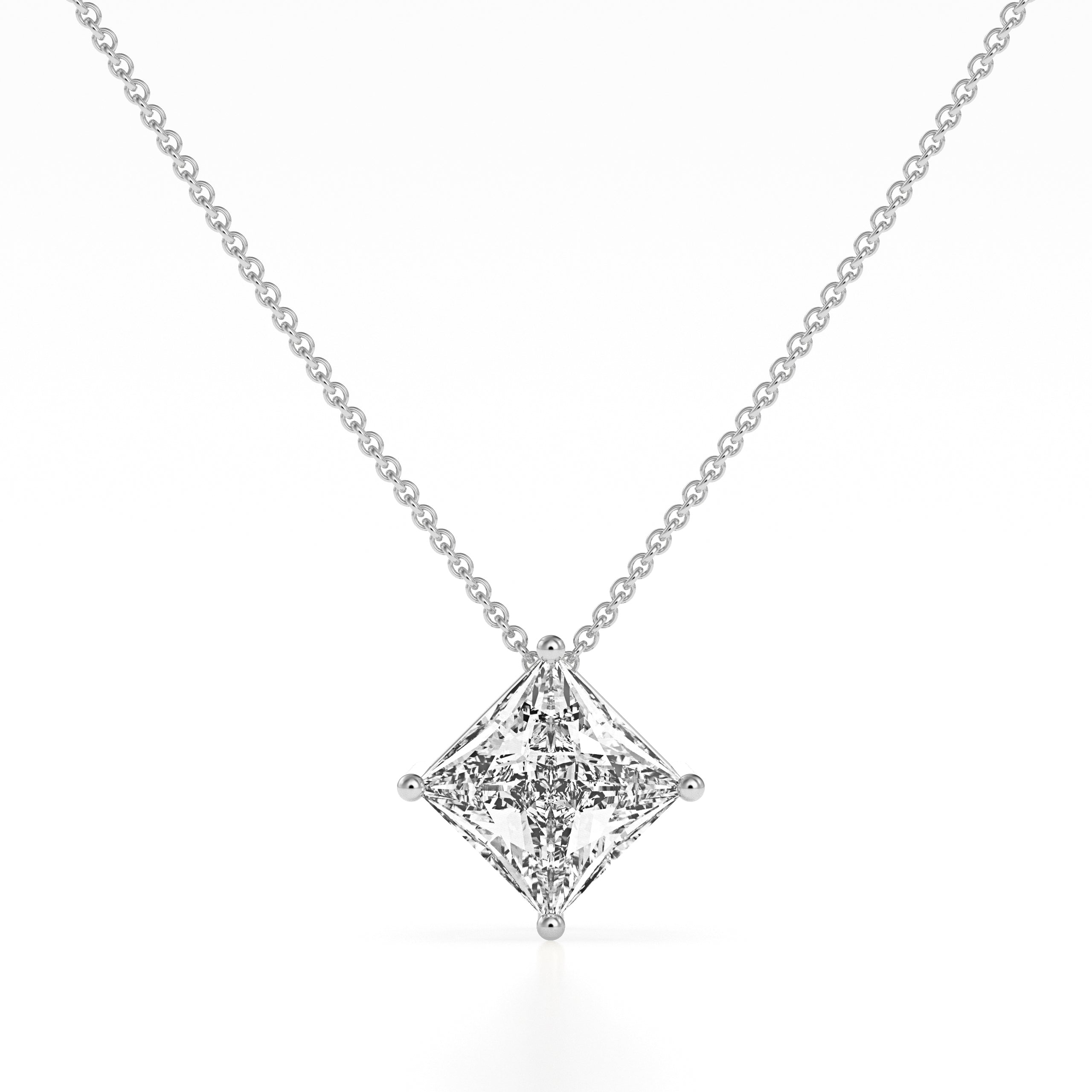 14K White Yellow Rose Gold 2.00 Carat Princess Diamond Pendant