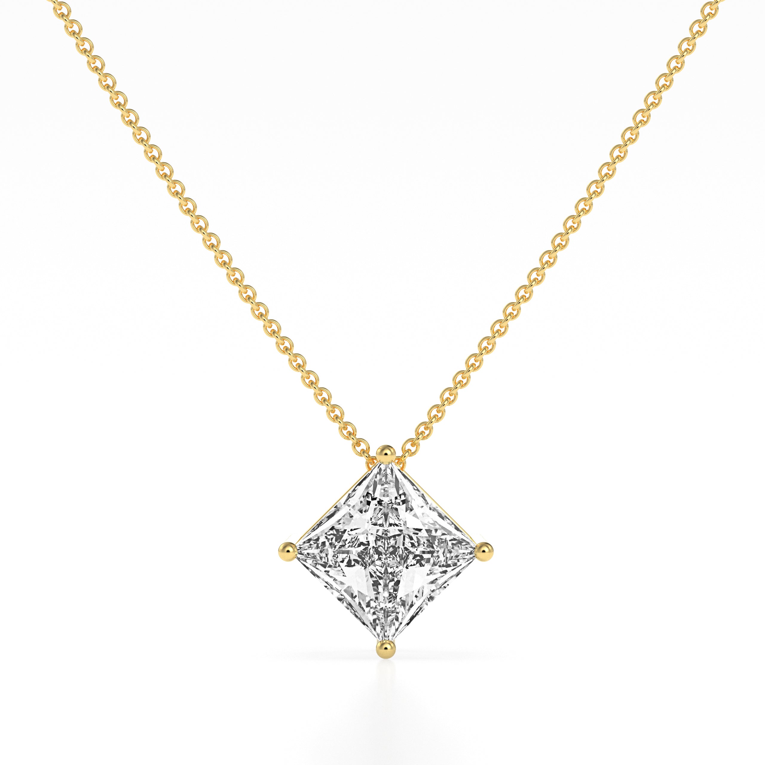 14K White Yellow Rose Gold 2.00 Carat Princess Diamond Pendant