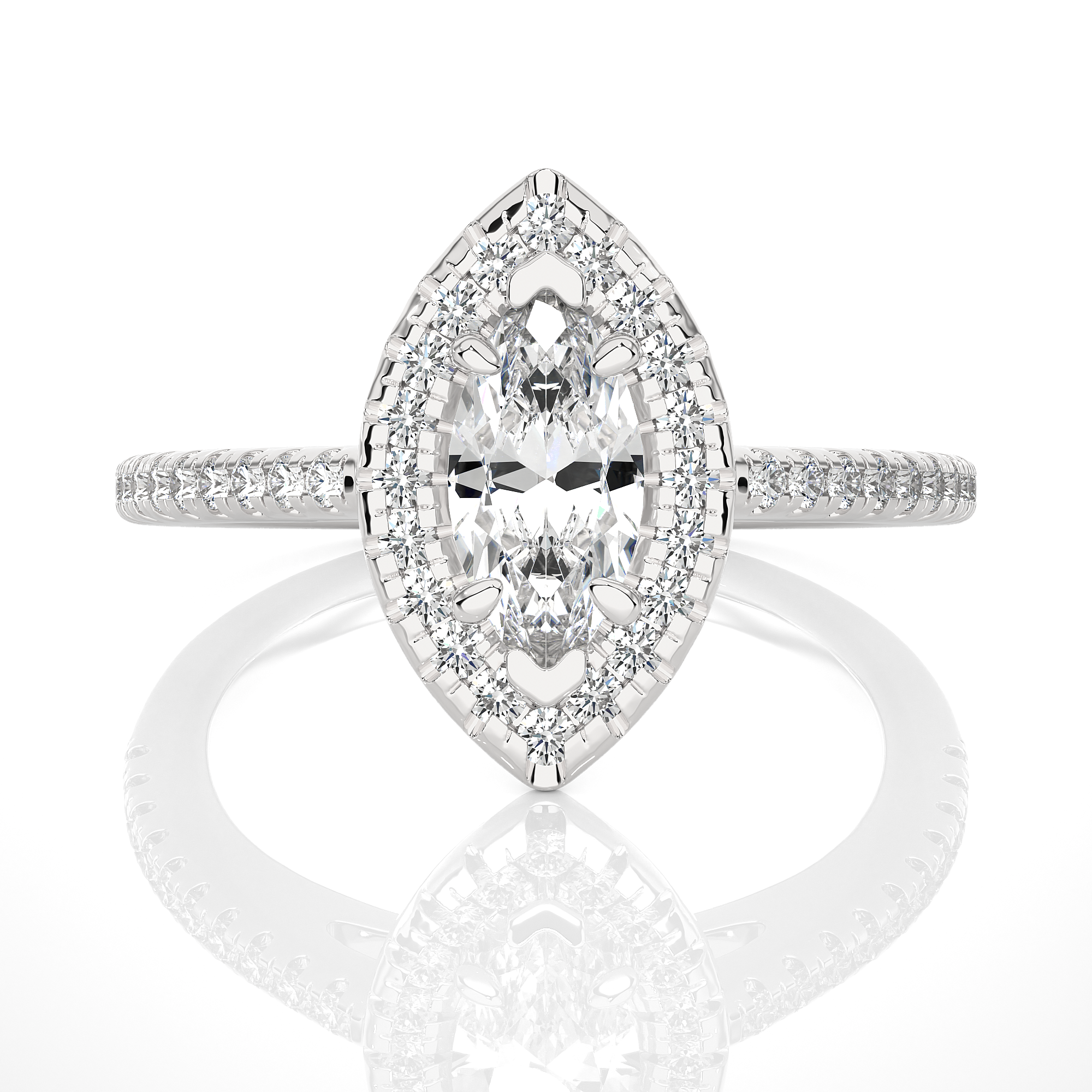 14K White Yellow Rose Gold 0.89 Carat Marquise Double Halo Diamond Ring