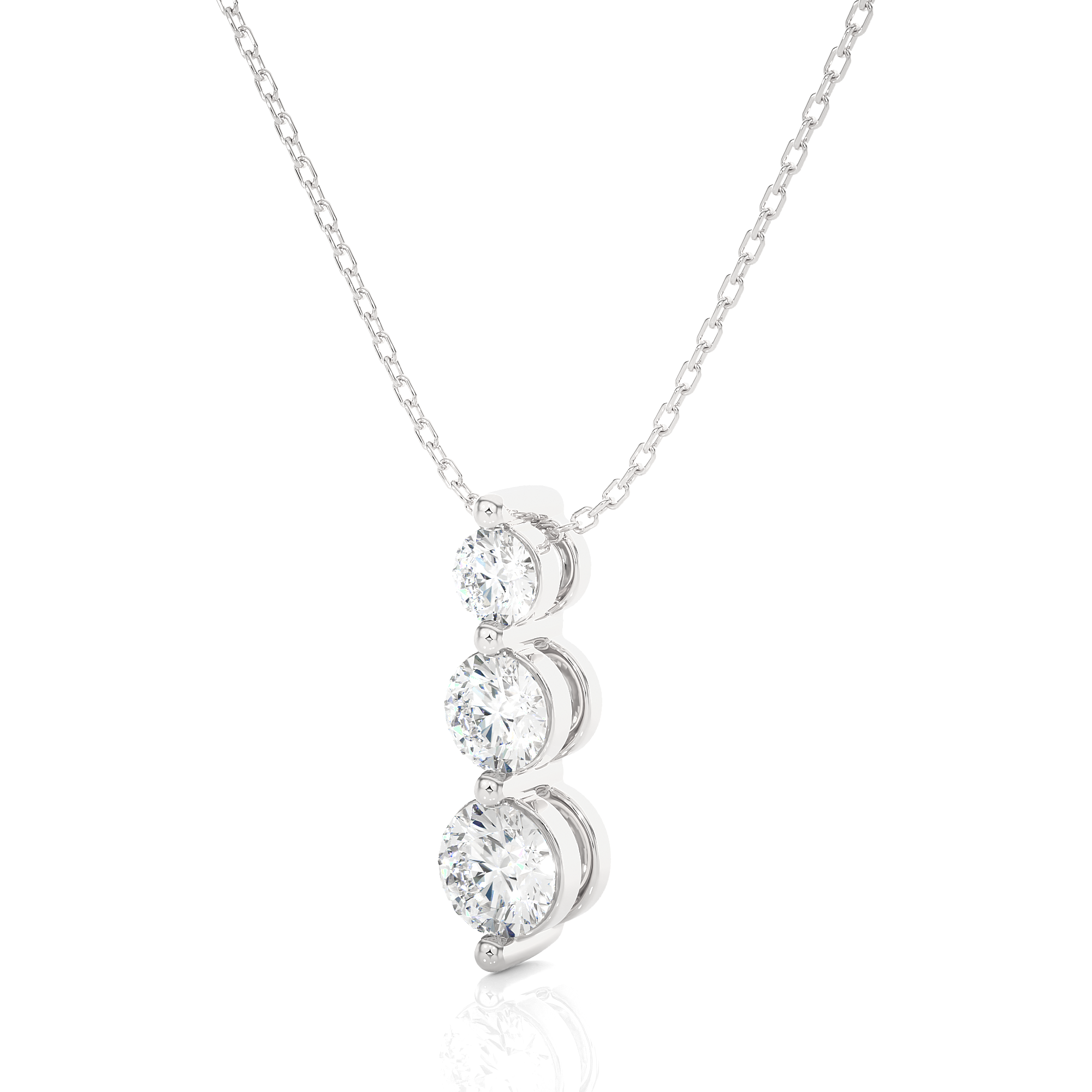 14K White Yellow Rose Gold Round Cut Diamond Three Stone Bar Diamond Pendant