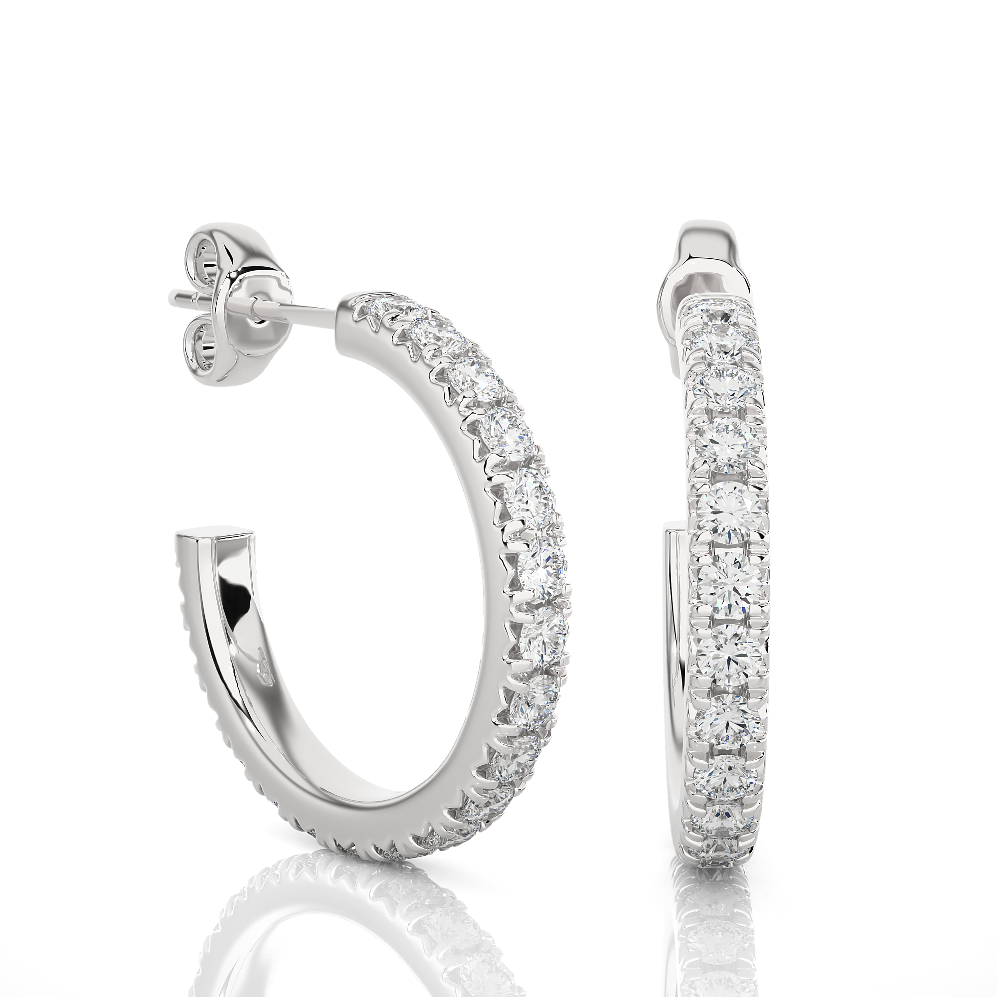 14K White Yellow Rose Gold 0.7 Carat Hoop Diamond Earrings