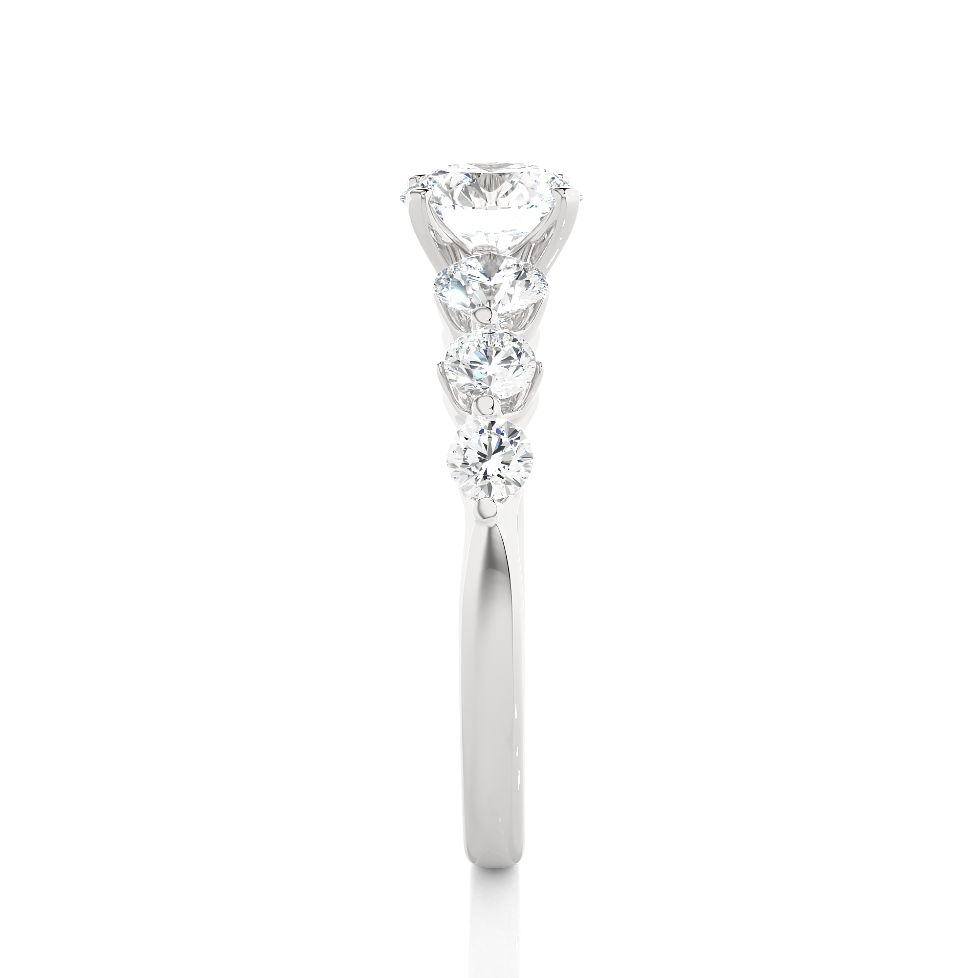 14K White Yellow Rose Gold Seven Stone Diamond Ring with 4-Prong Center Setting