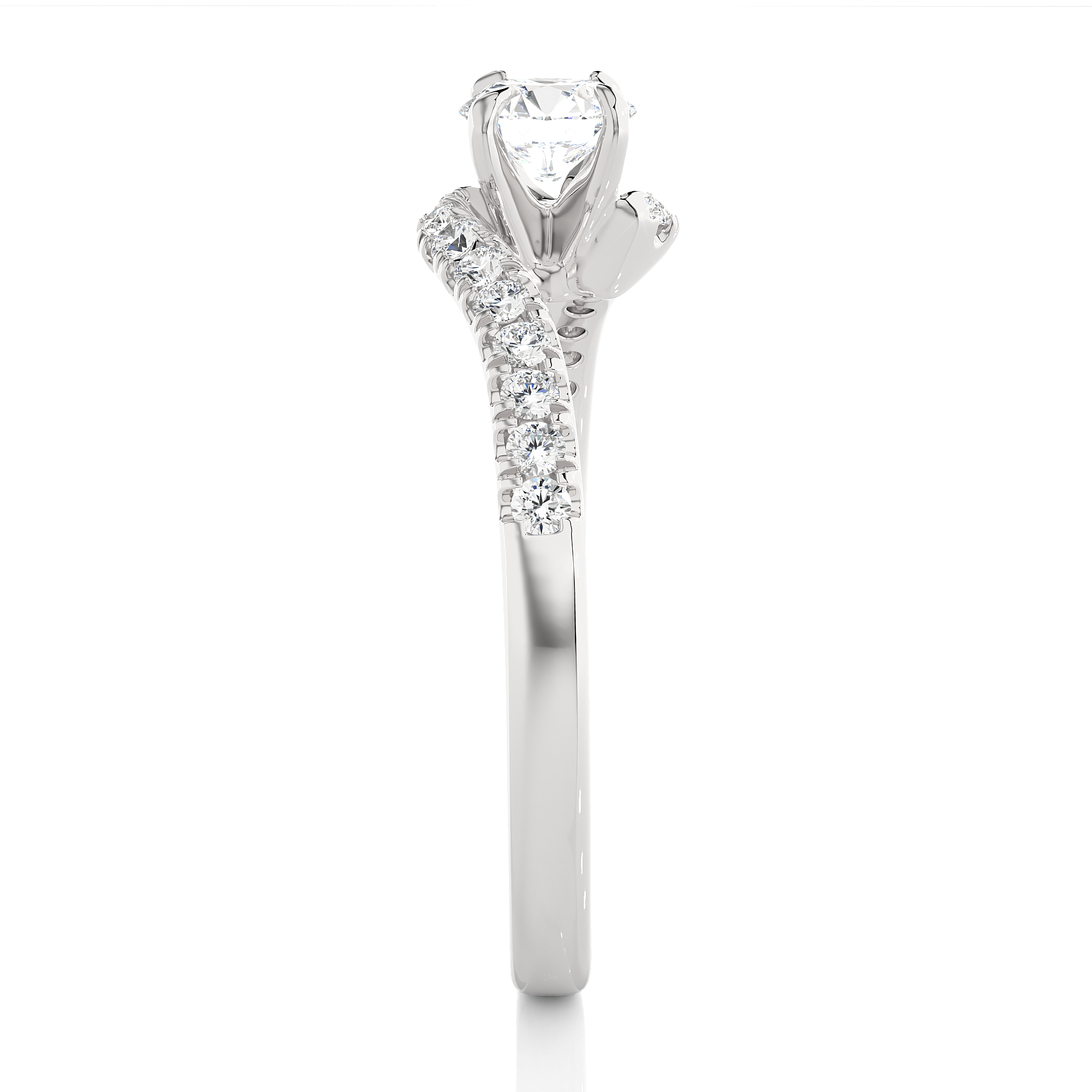 14K White Yellow Rose Gold 0.67 Carat Bypass Pave Round Diamond Ring