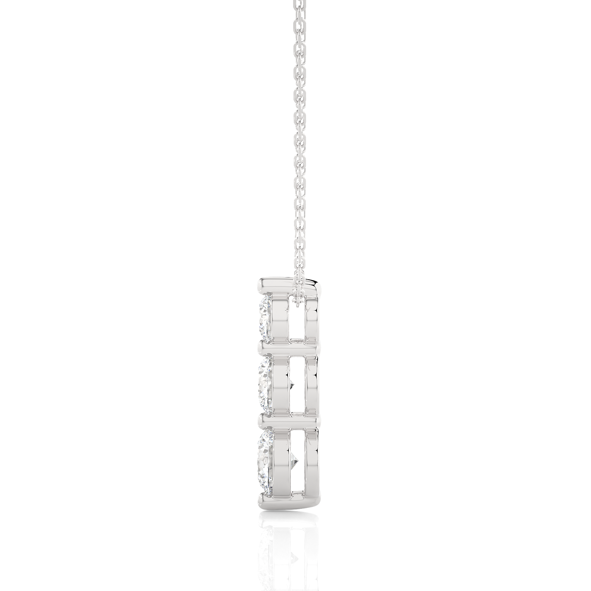 14K White Yellow Rose Gold Round Cut Diamond Three Stone Bar Diamond Pendant