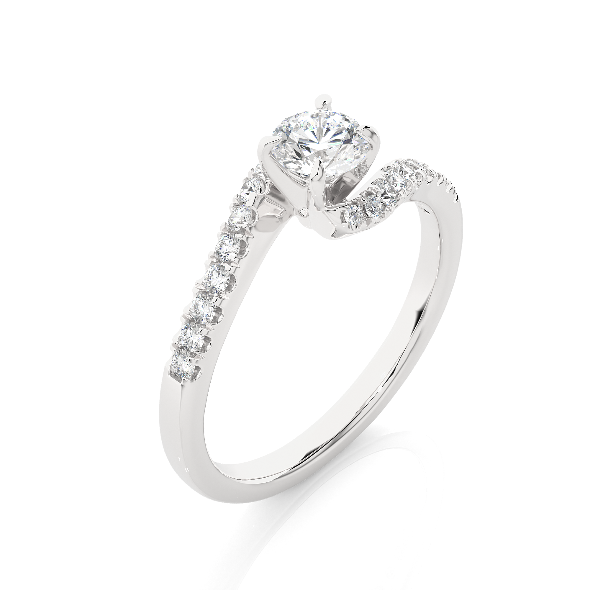 14K White Yellow Rose Gold 0.67 Carat Bypass Pave Round Diamond Ring