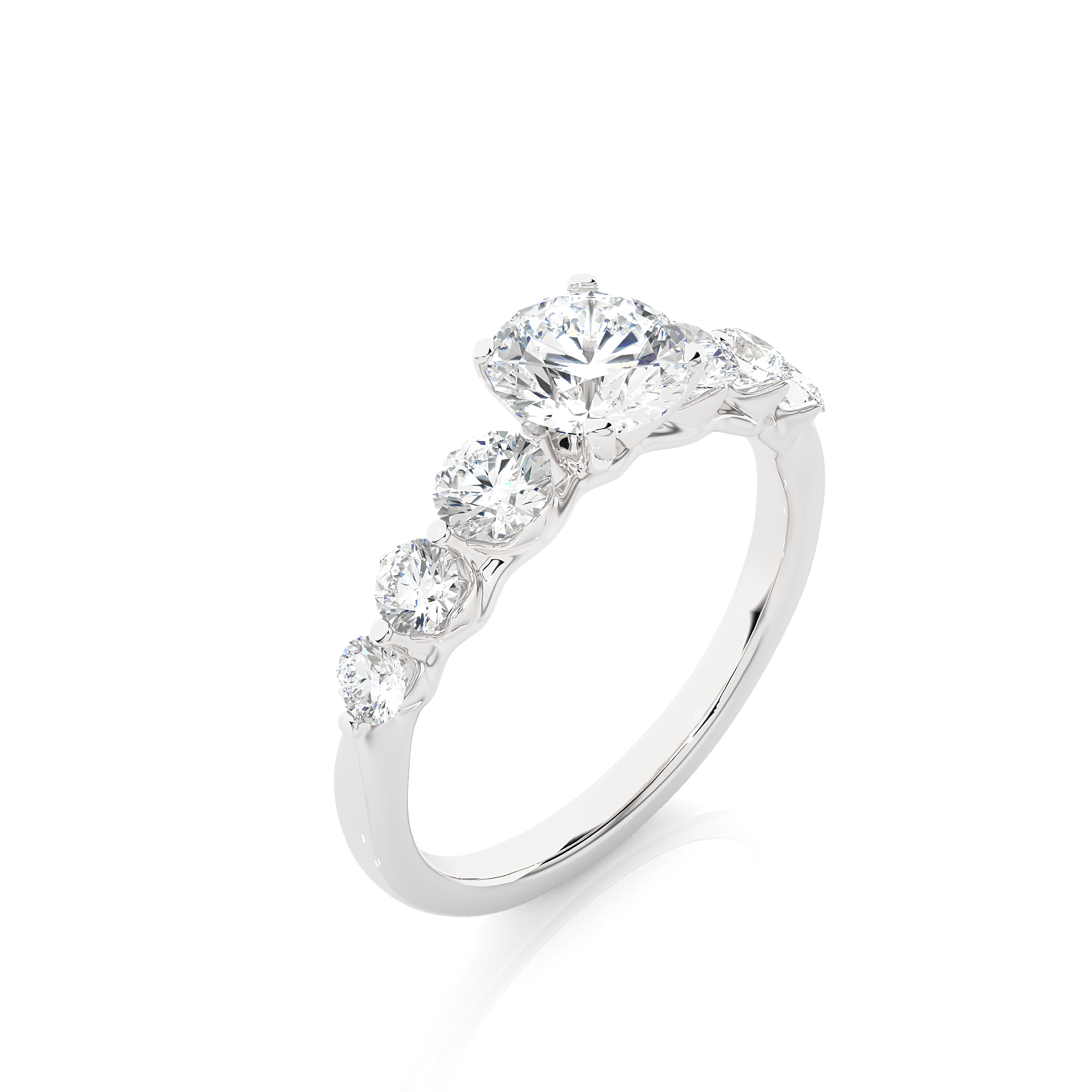 14K White Yellow Rose Gold Seven Stone Diamond Ring with 4-Prong Center Setting