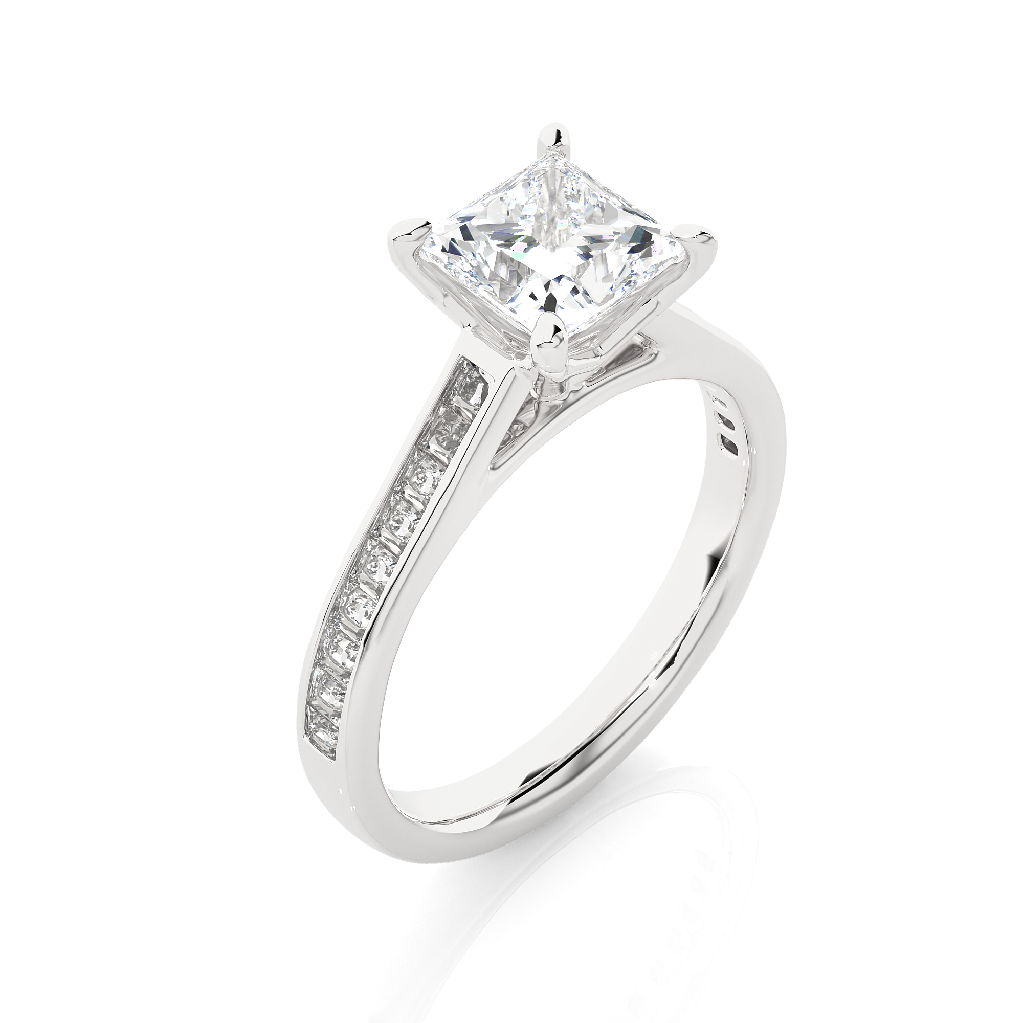 14K White Yellow Rose Gold 1.49 Carat Princess Solitaire Diamond Ring