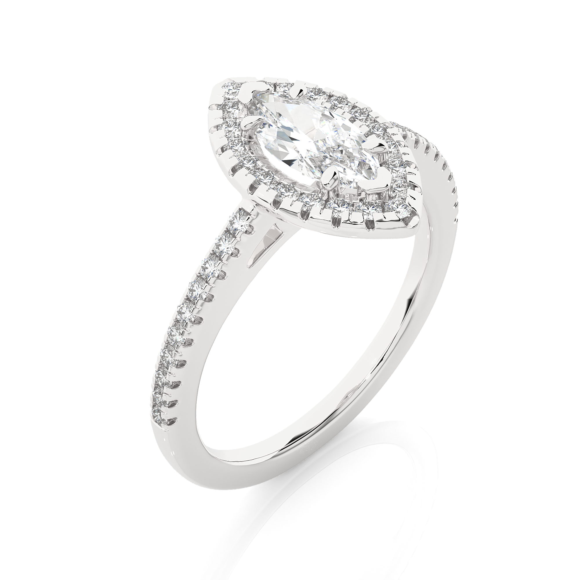 14K White Yellow Rose Gold 0.89 Carat Marquise Double Halo Diamond Ring