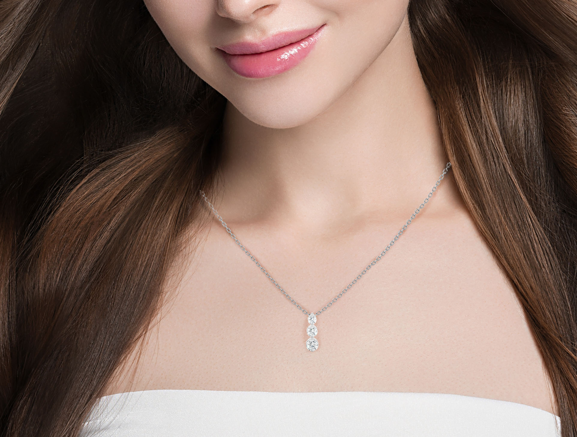 14K White Yellow Rose Gold Round Cut Diamond Three Stone Bar Diamond Pendant