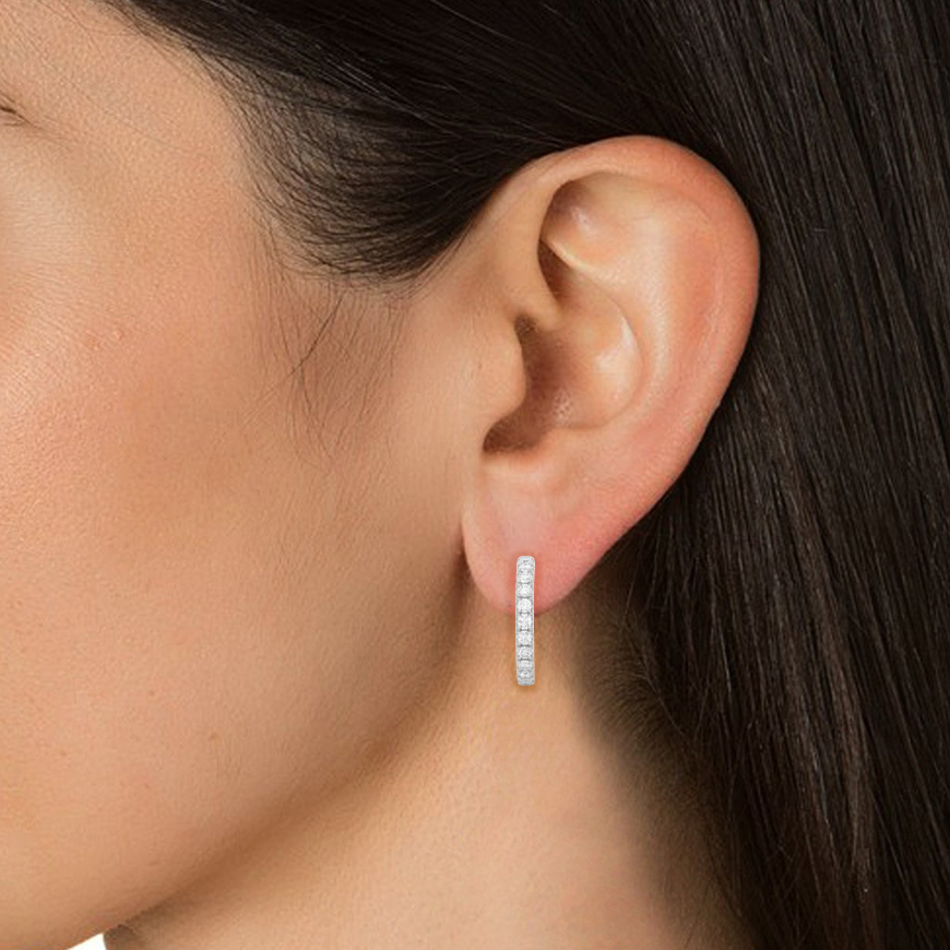 14K White Yellow Rose Gold 0.7 Carat Hoop Diamond Earrings