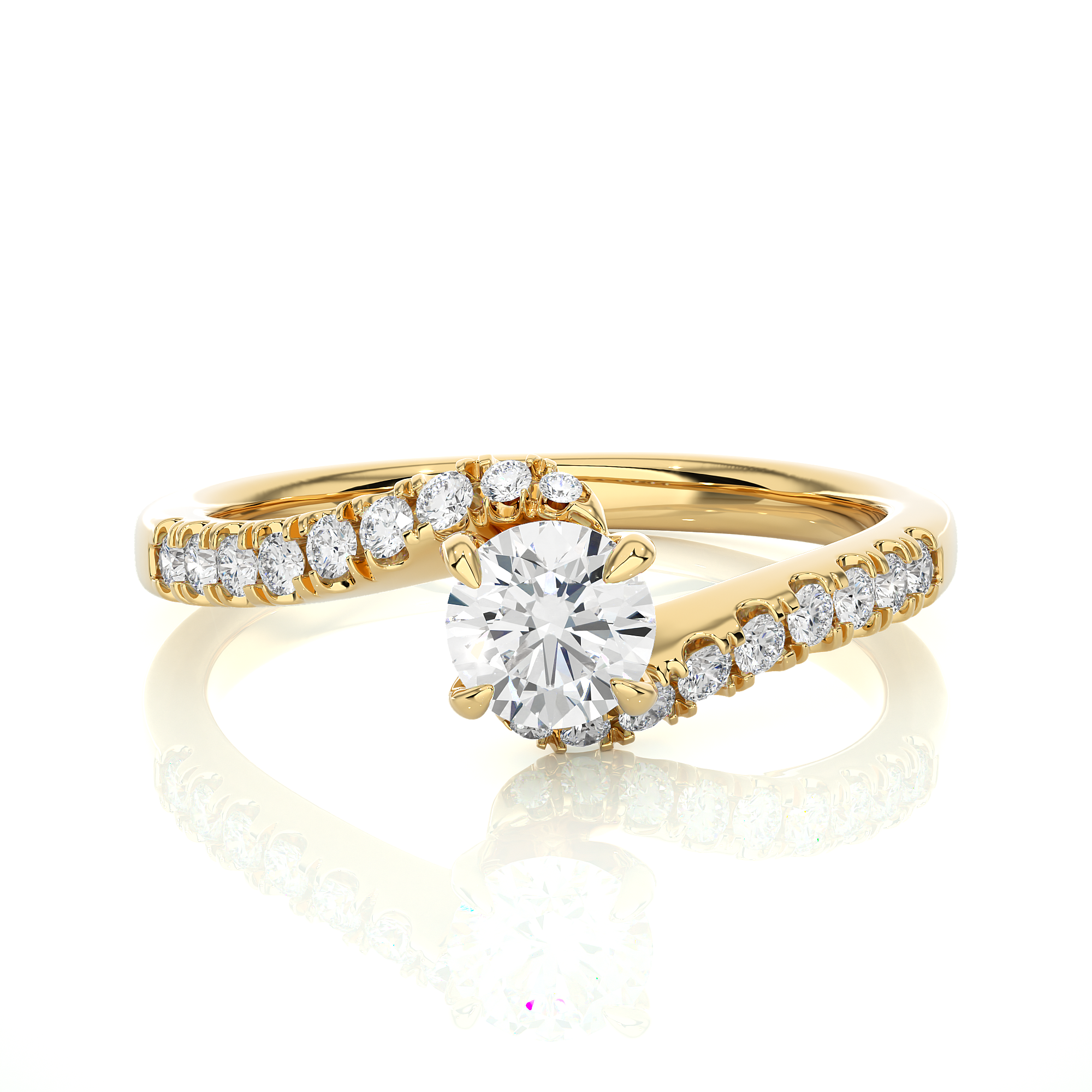 14K White Yellow Rose Gold 0.67 Carat Bypass Pave Round Diamond Ring