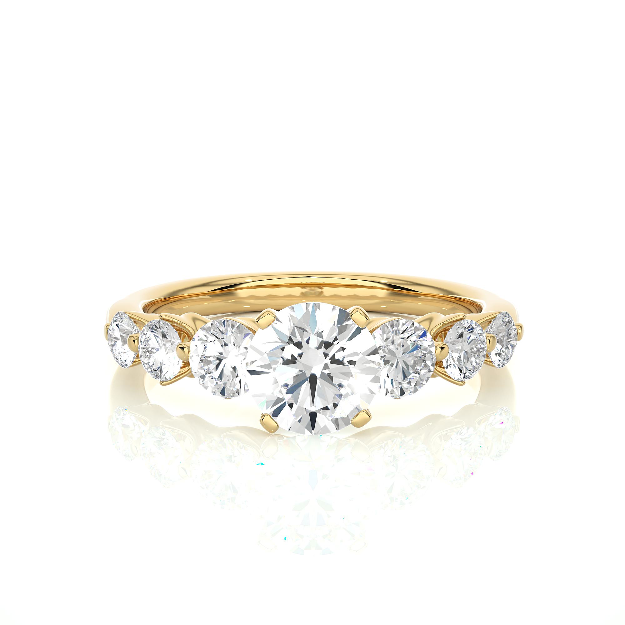 14K White Yellow Rose Gold Seven Stone Diamond Ring with 4-Prong Center Setting