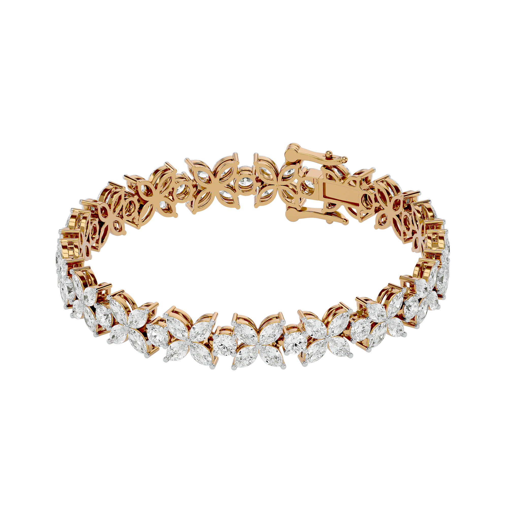 14KT Yellow Gold 10.12 Carat Marquise & Round Cut Diamond Bracelet