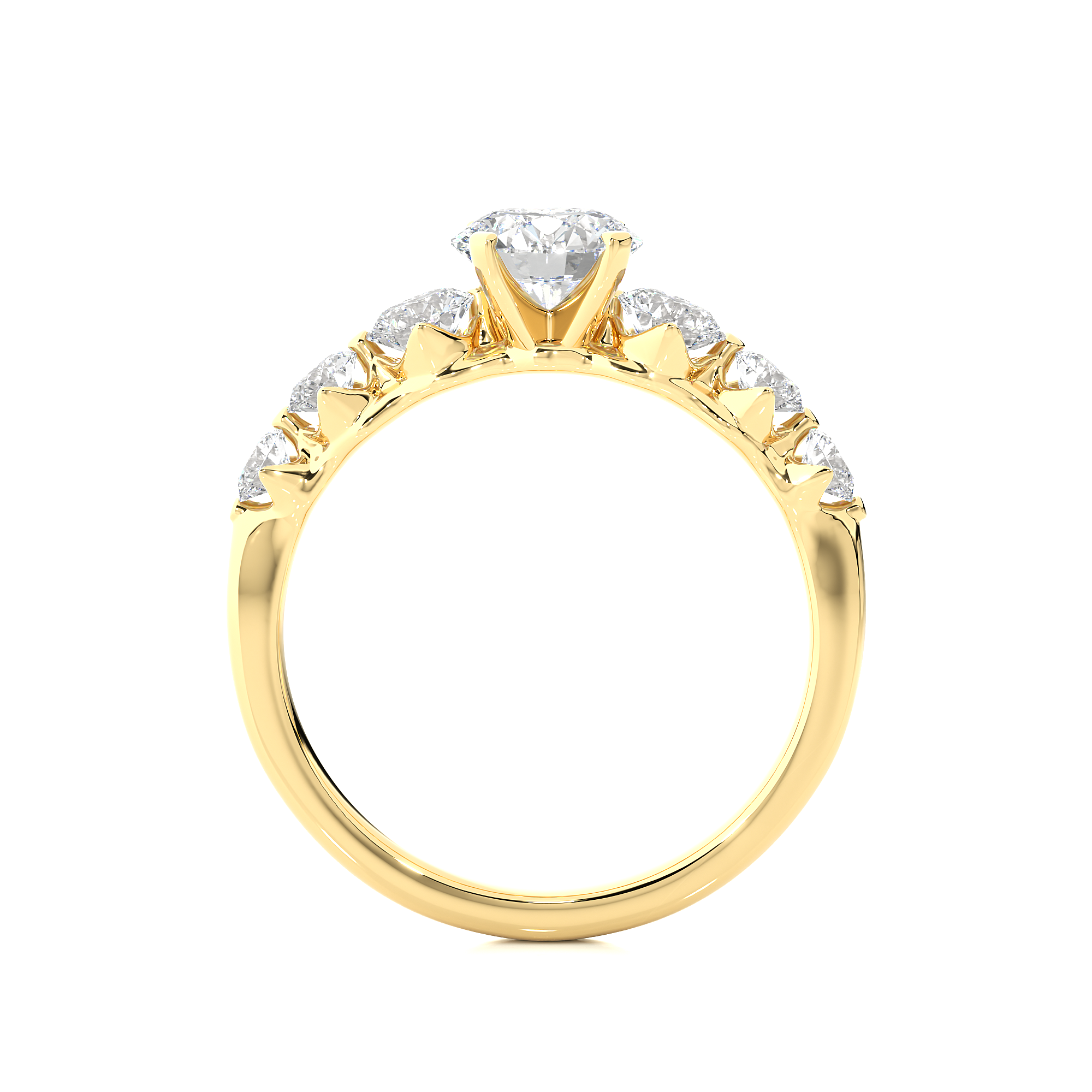 14K White Yellow Rose Gold Seven Stone Diamond Ring with 4-Prong Center Setting