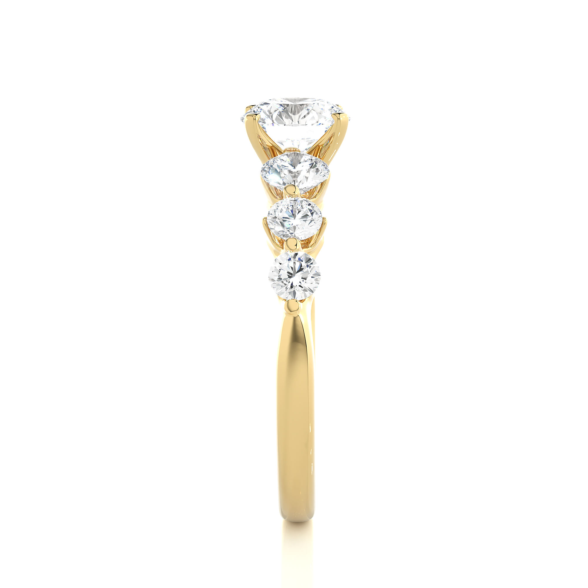 14K White Yellow Rose Gold Seven Stone Diamond Ring with 4-Prong Center Setting